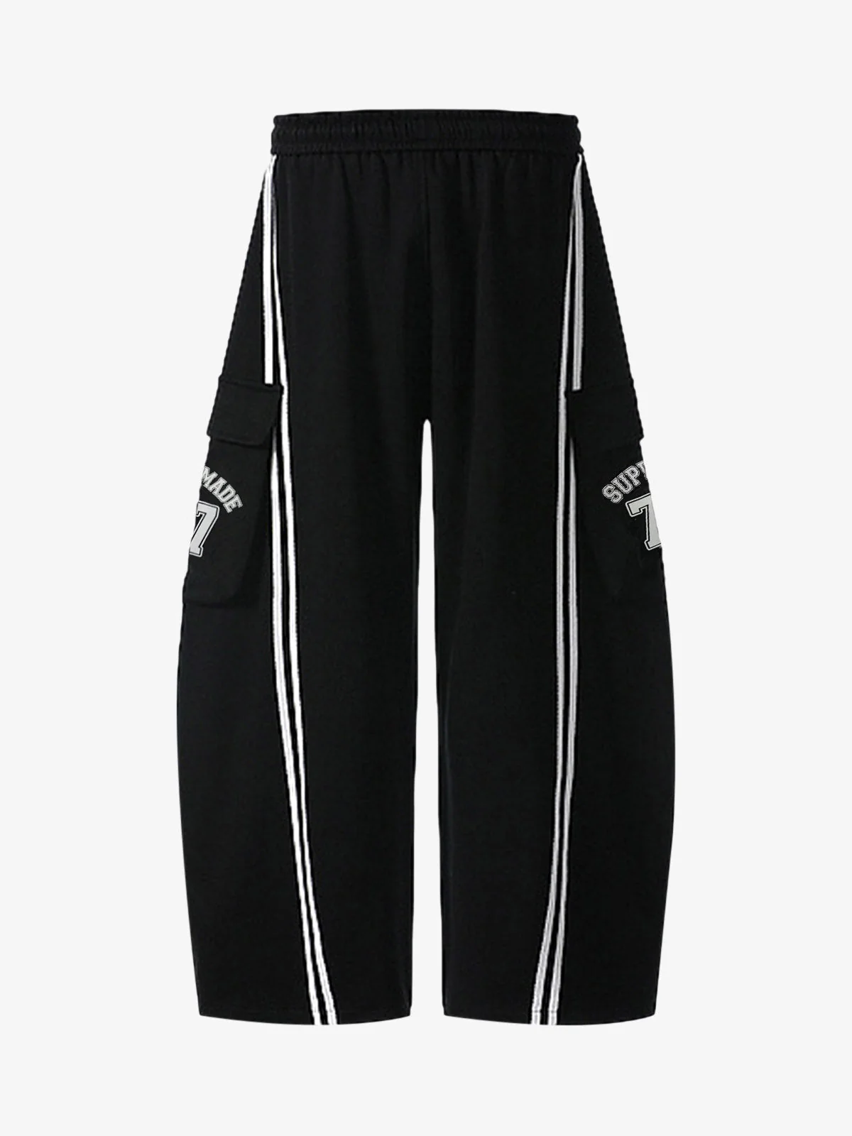 Cotton Web Stitching Letter Print Drawstring Barrel Pants