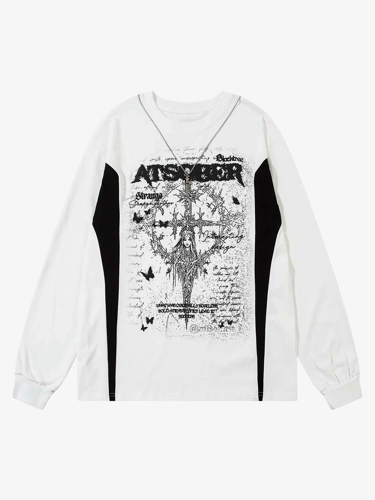 Thesupermade Star Necklace Cross Graphic Long Sleeve T-shirt