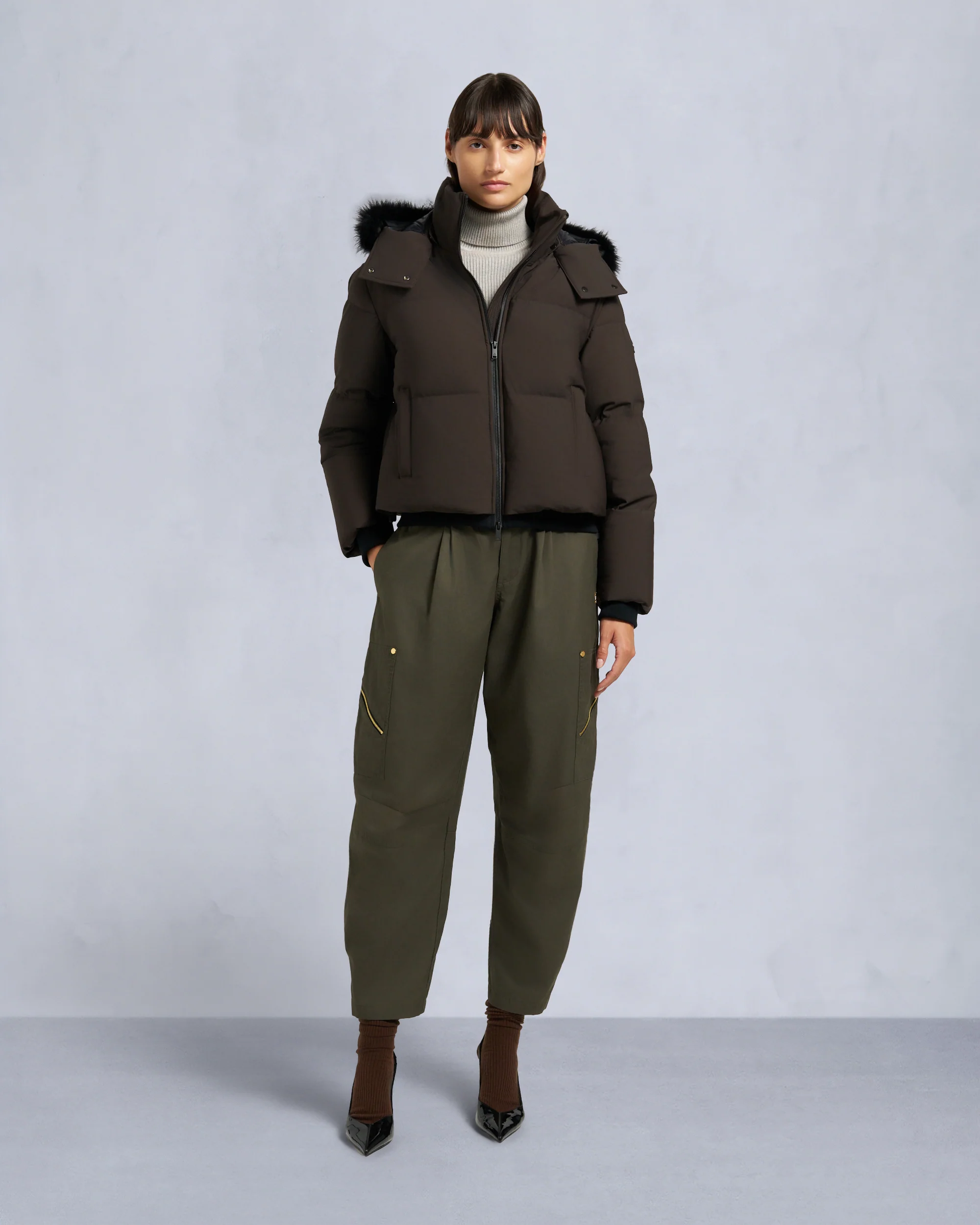 NYLUXE MISTI SHEARLING TRIM PUFFER