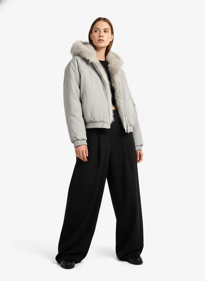 Spliced Fur Hooded Quilted Jacket - 2285