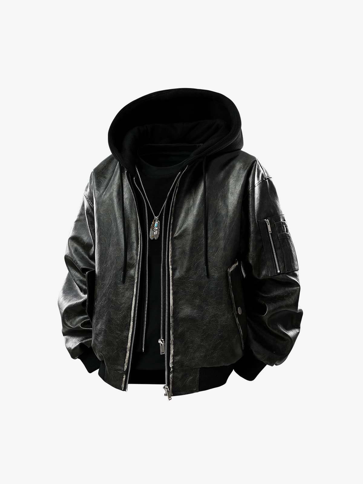 Retro Distressed Washed PU Leather Cotton Jacket