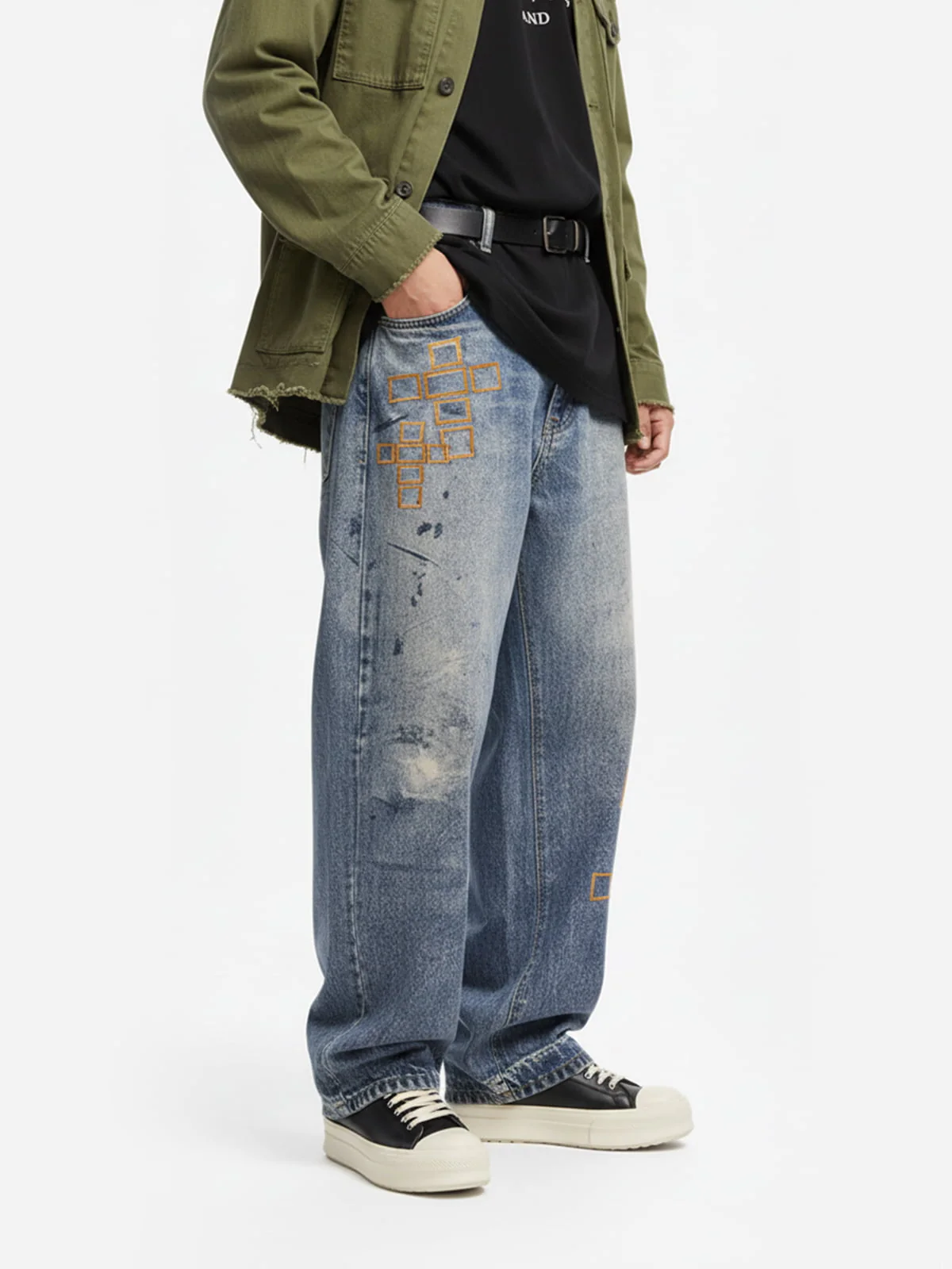 Frame Cross Print Denim Jeans - 2554