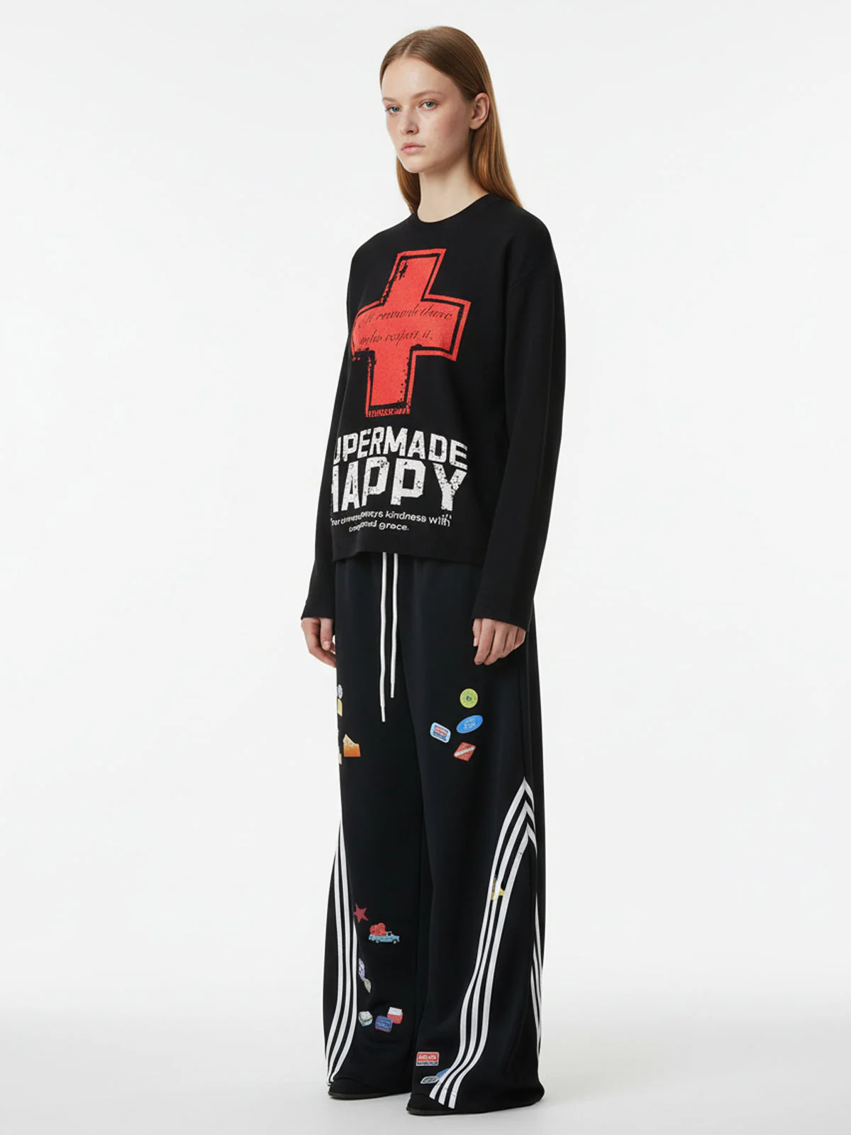 Street Cross Lettering Print Long-Sleeved T-Shirt