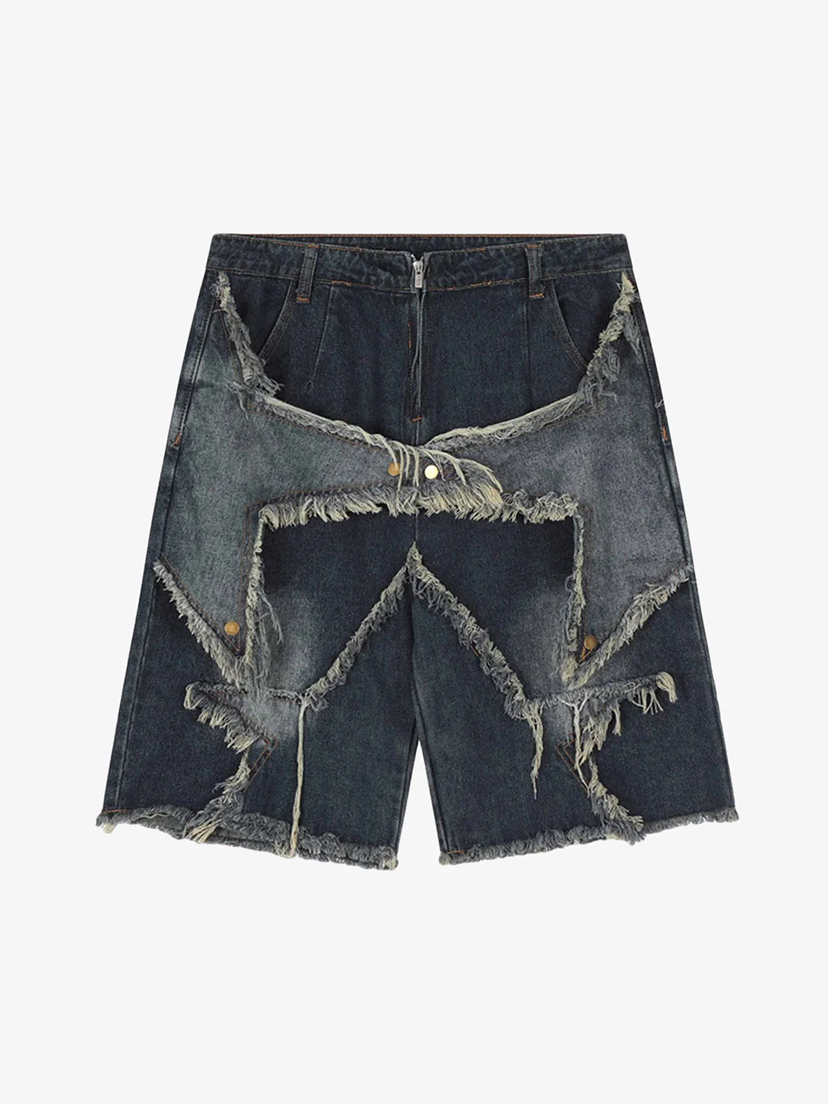 Thesupermade American Pentagram Tassel Patch Denim Shorts - 1681