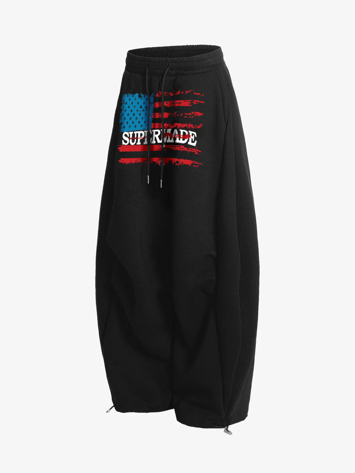 Retro Paratrooper Machete Pleated Design Printed Wide-Leg Pants