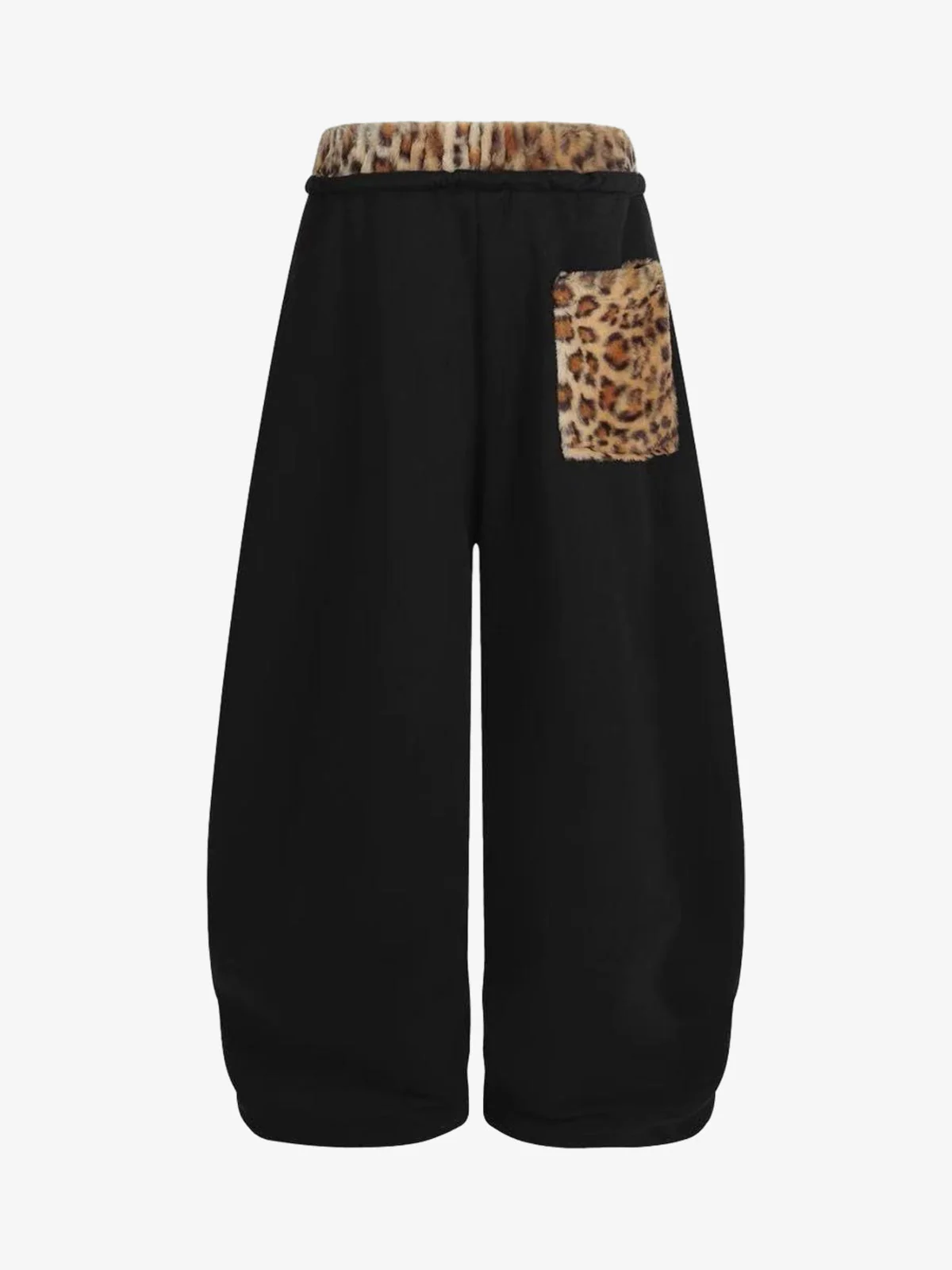 Retro Double-Waist Leopard Patch Barrel Pants