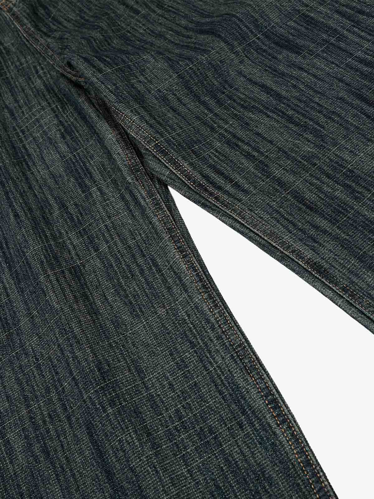 Street Metal Buckle Textured Straight Jeans