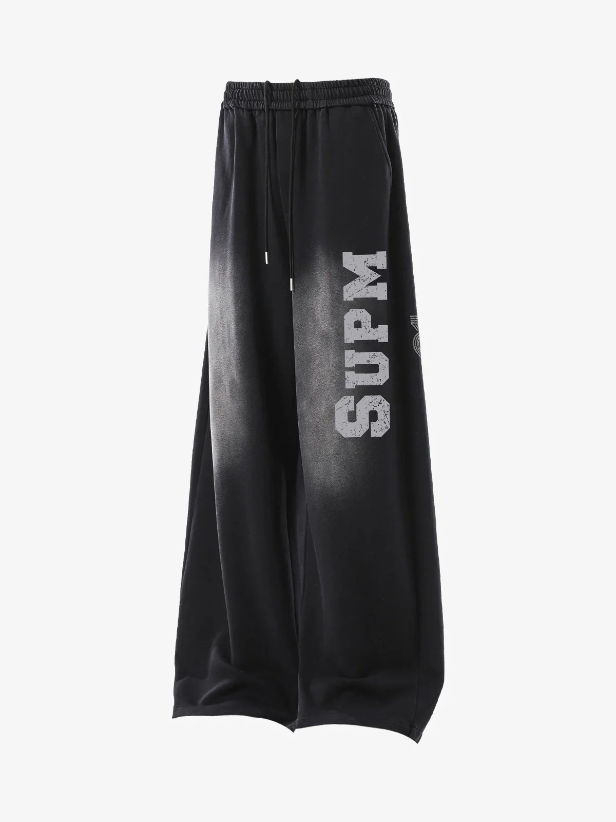 French Terry Distressed Gradient Drawstring Wide Leg Pants