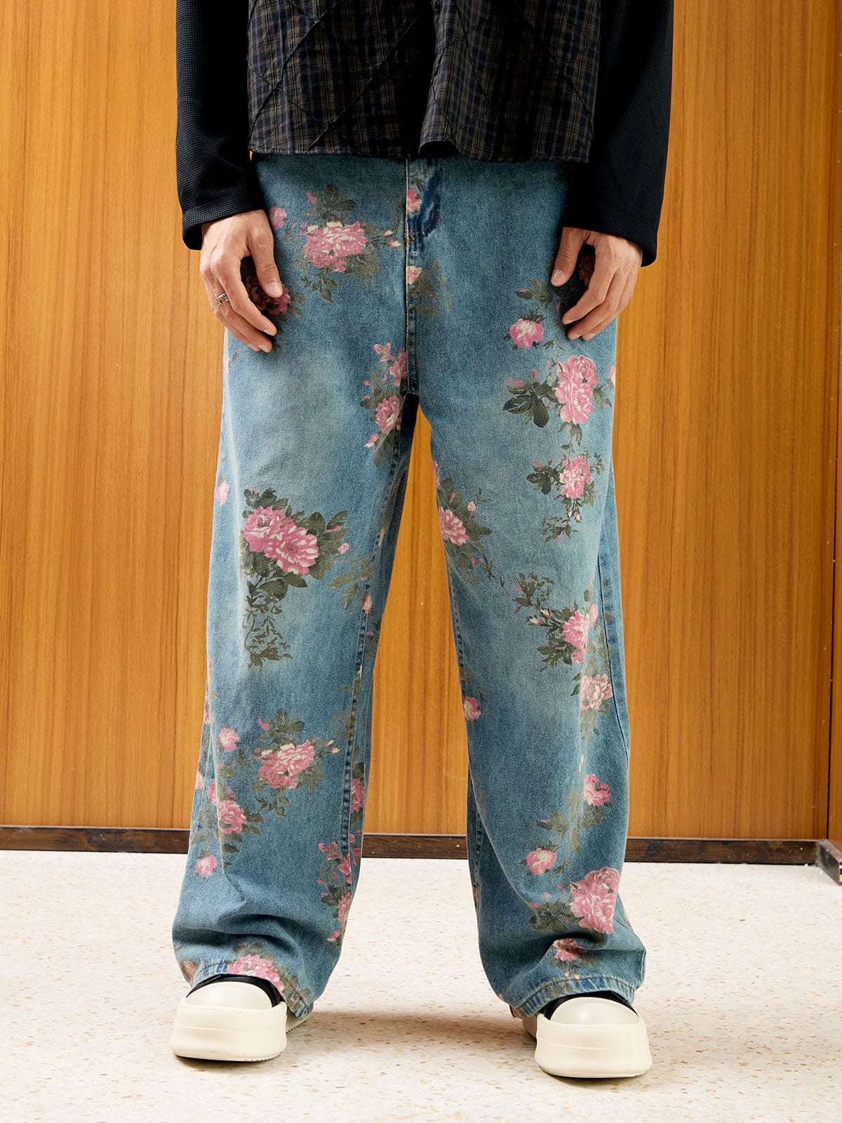 Thesupermade Floral Print Straight Jeans - 2409