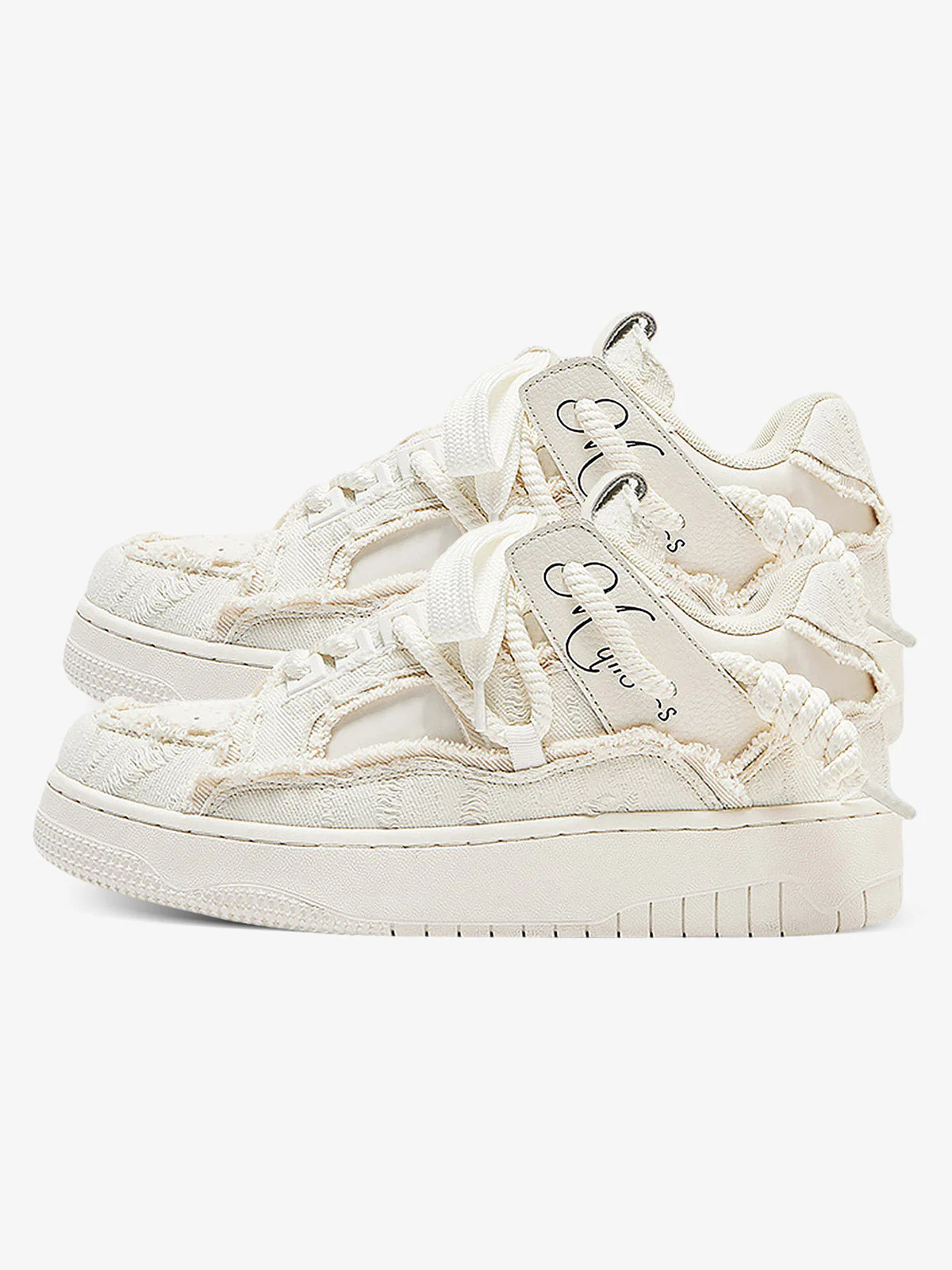 Rubber Sole Contrast Color Destruction Tassel Sneakers - 2356