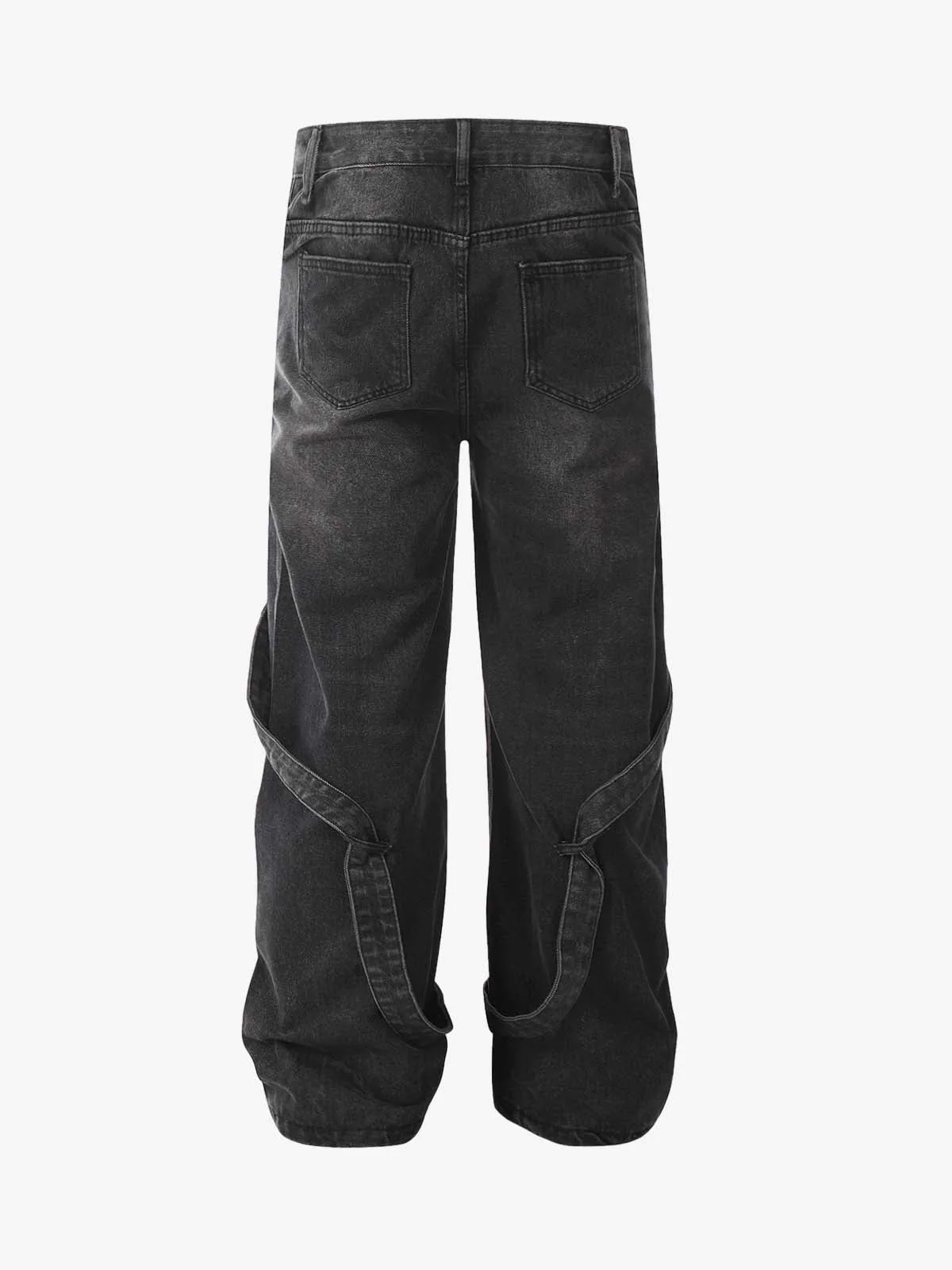Washed Distressed Deconstructed Split Work Jeans