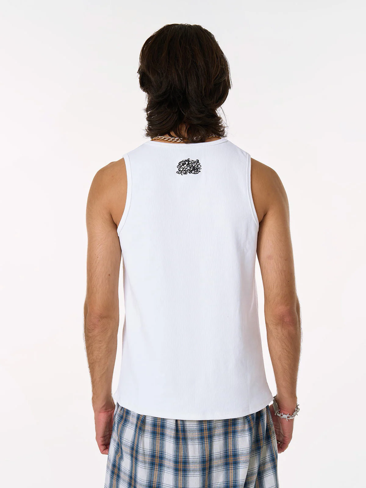 Gothic Lettering Embroidered Ribbed Vest - 2522