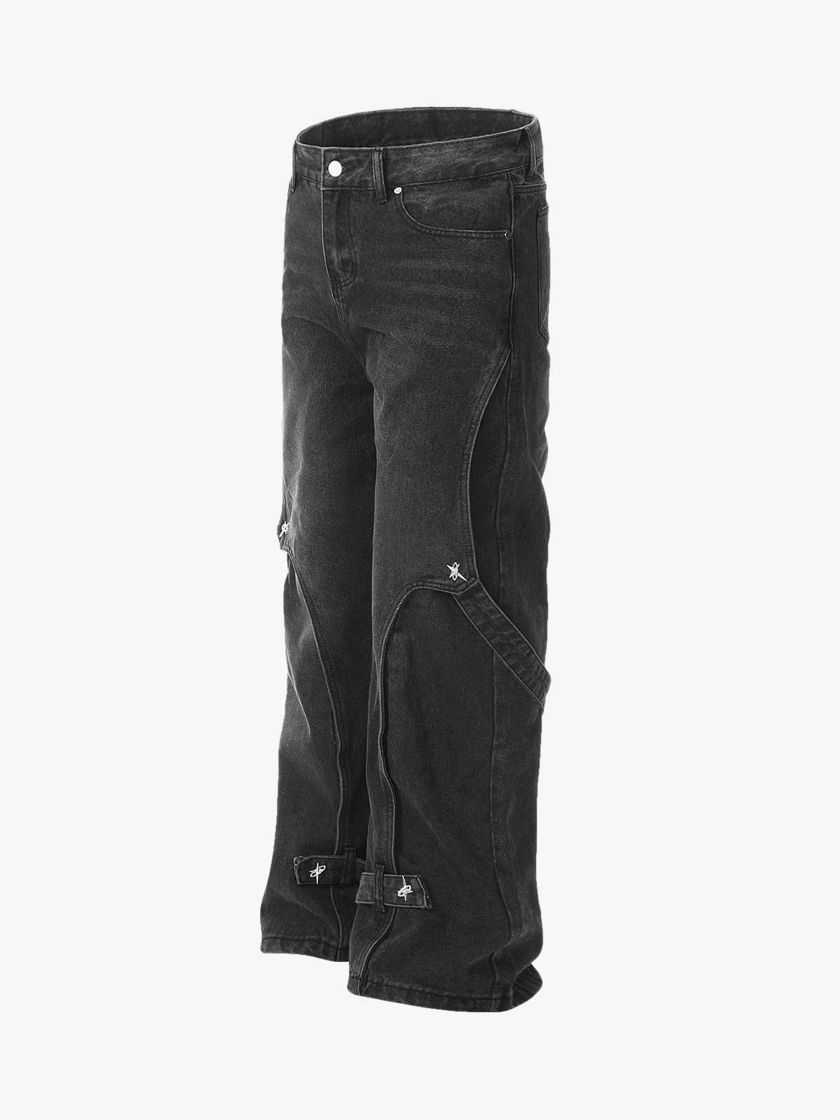 Washed Distressed Deconstructed Split Work Jeans