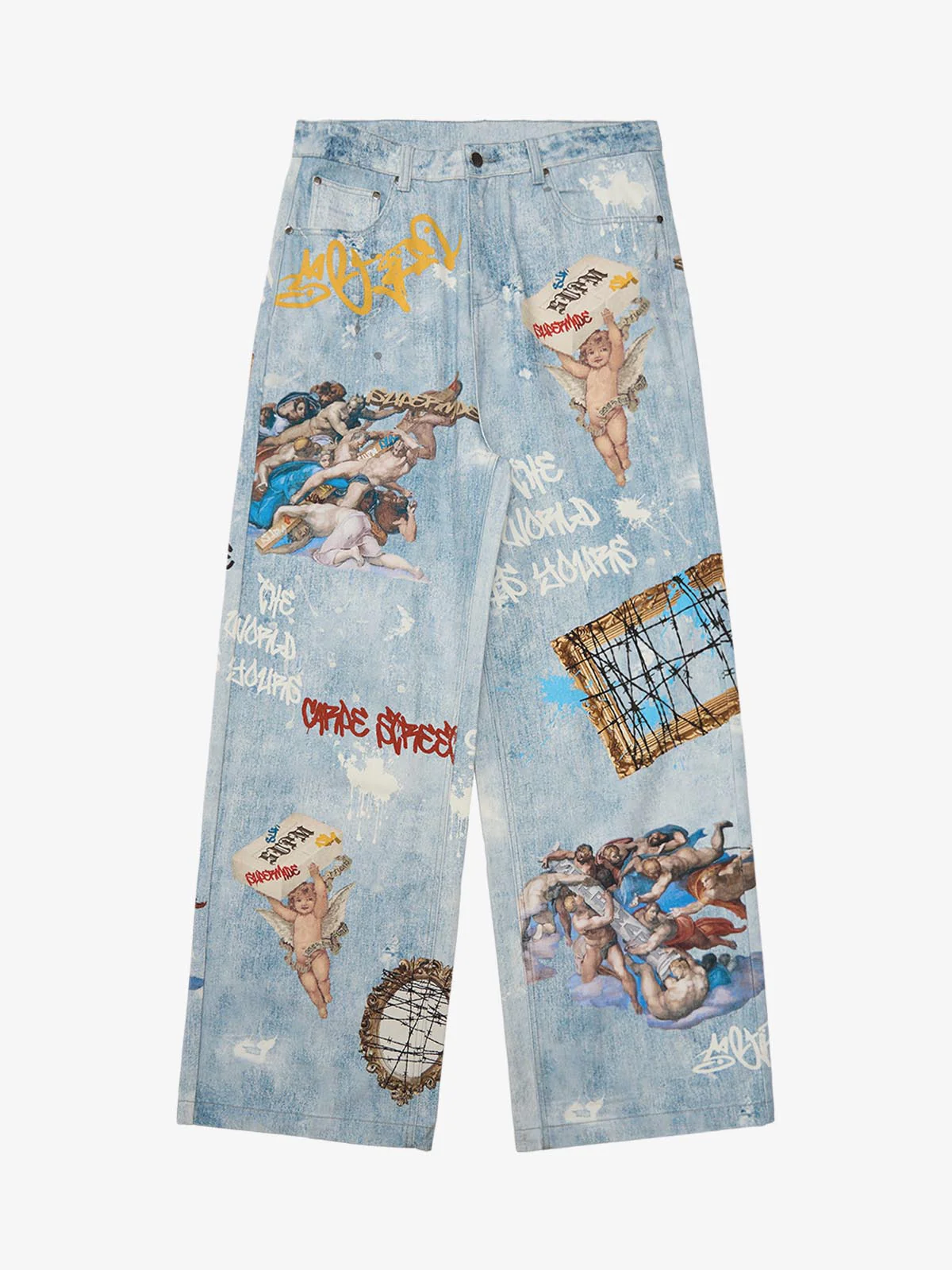 Retro Artistic Graffiti Angelic Prints Baggy Jeans