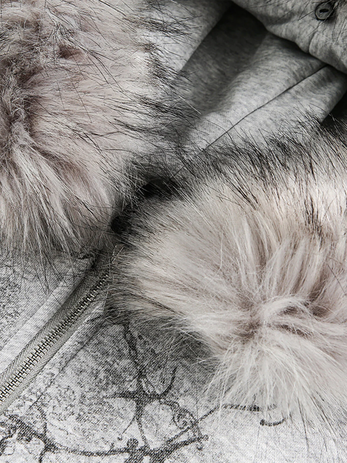 Detachable Fur Collar Printed Cardigan Half-Zip Hoodie