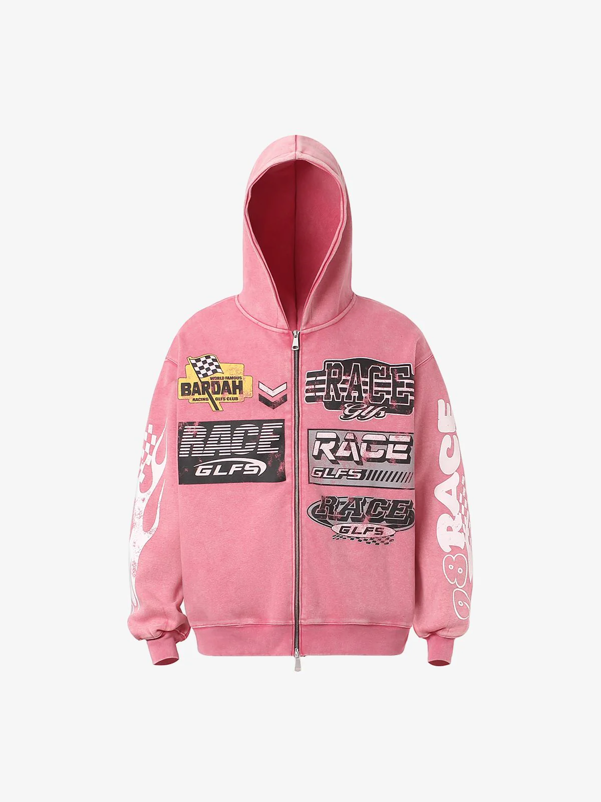 Thesupermade Washed Racing Zip Up Hoodie