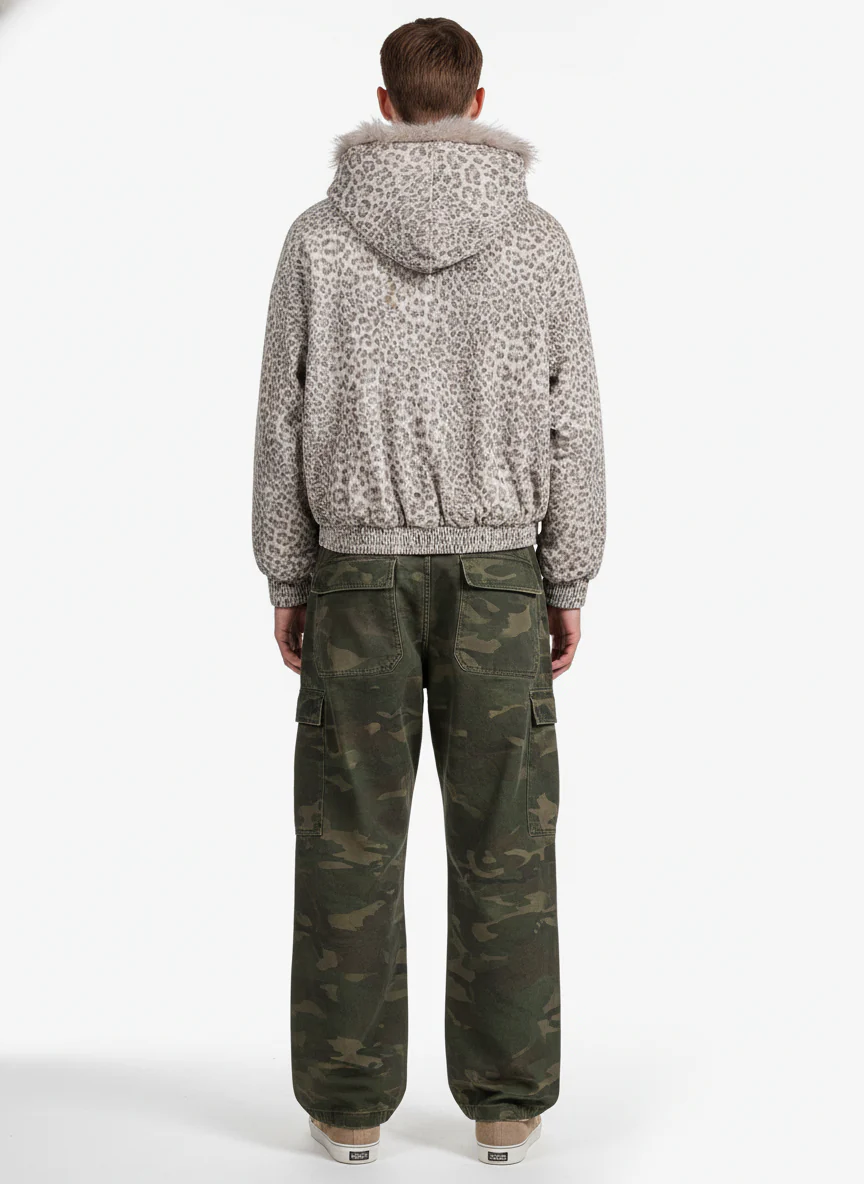 Cotton Cheetah Print Mink Fur Hooded Jacket - 2270