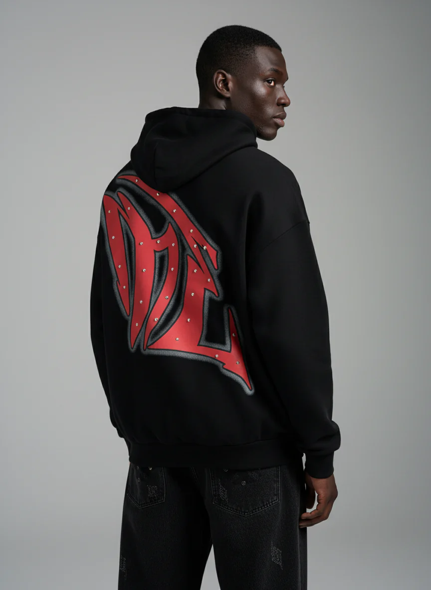 Retro Gothic Print Rhinestone Zip-Up Hoodie