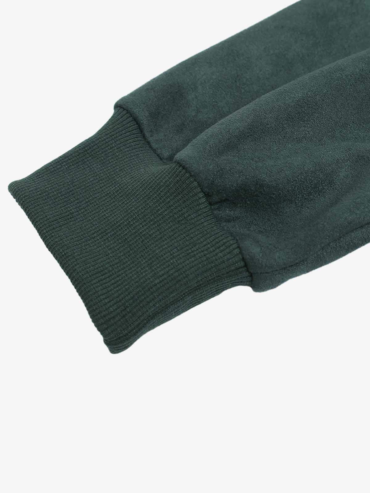 Suede Letter Embroidered Cropped Zip-Up Hoodie