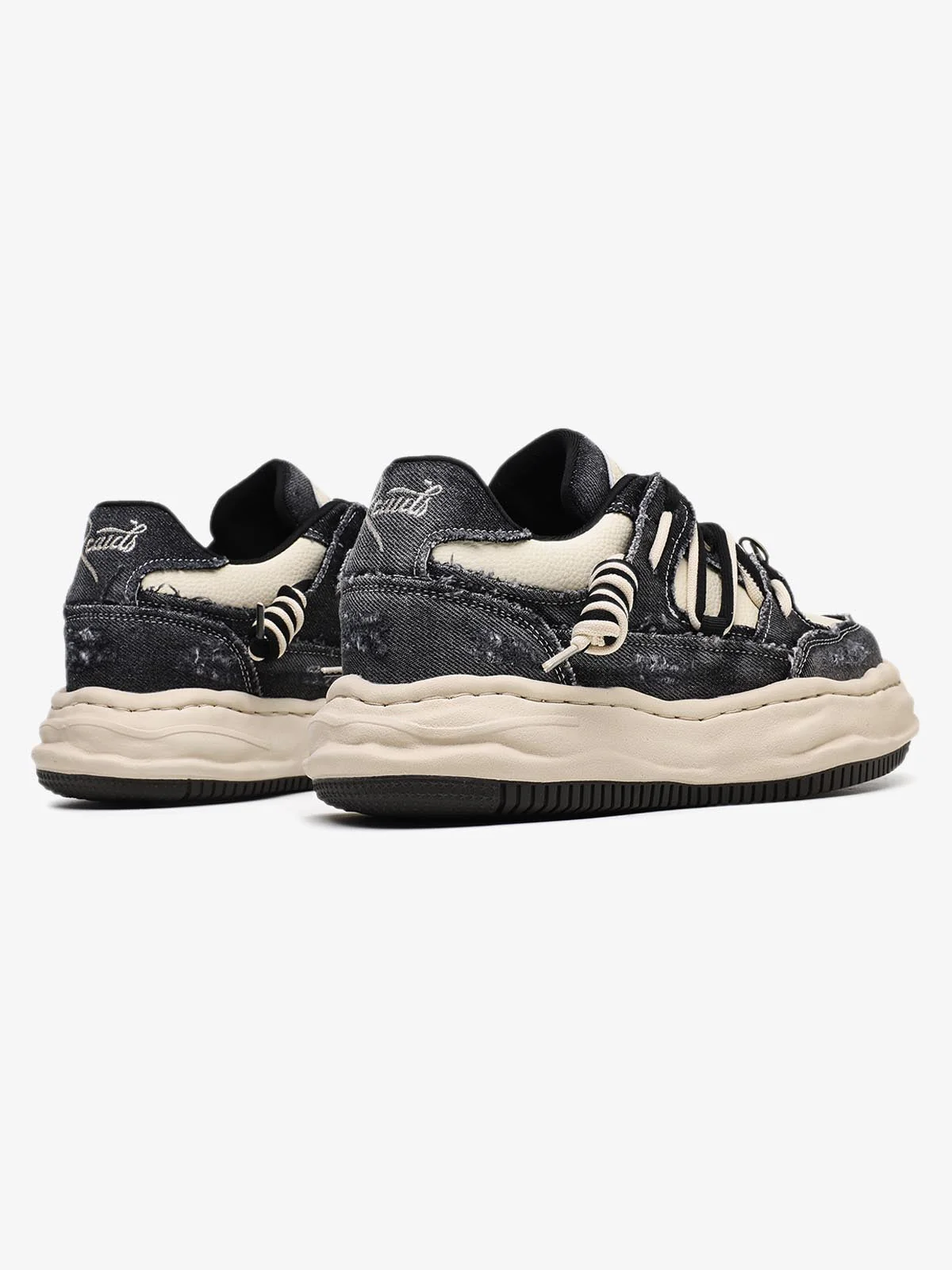 Retro Washed Denim Low Top Platform Sneakers