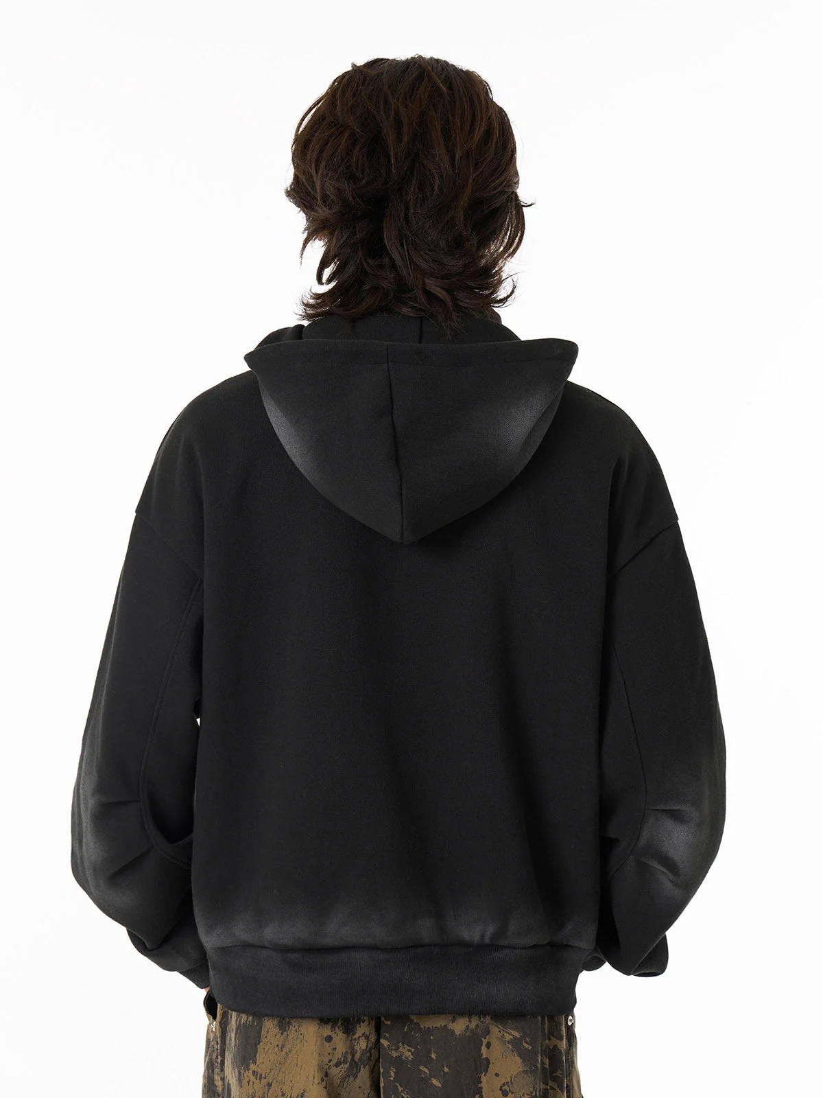 Distressed Stand Collar Stitching Spray Paint Quarter Zip Hoodie