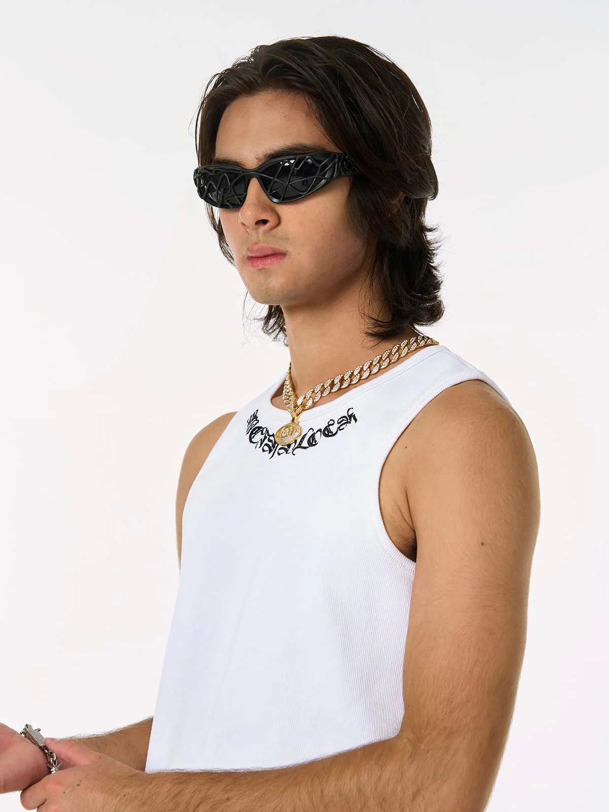 Gothic Lettering Embroidered Ribbed Vest - 2522