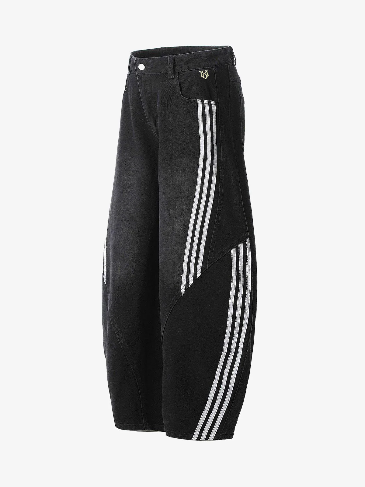 Denim Contrast Striped Stitching Barrel Jeans - 2504