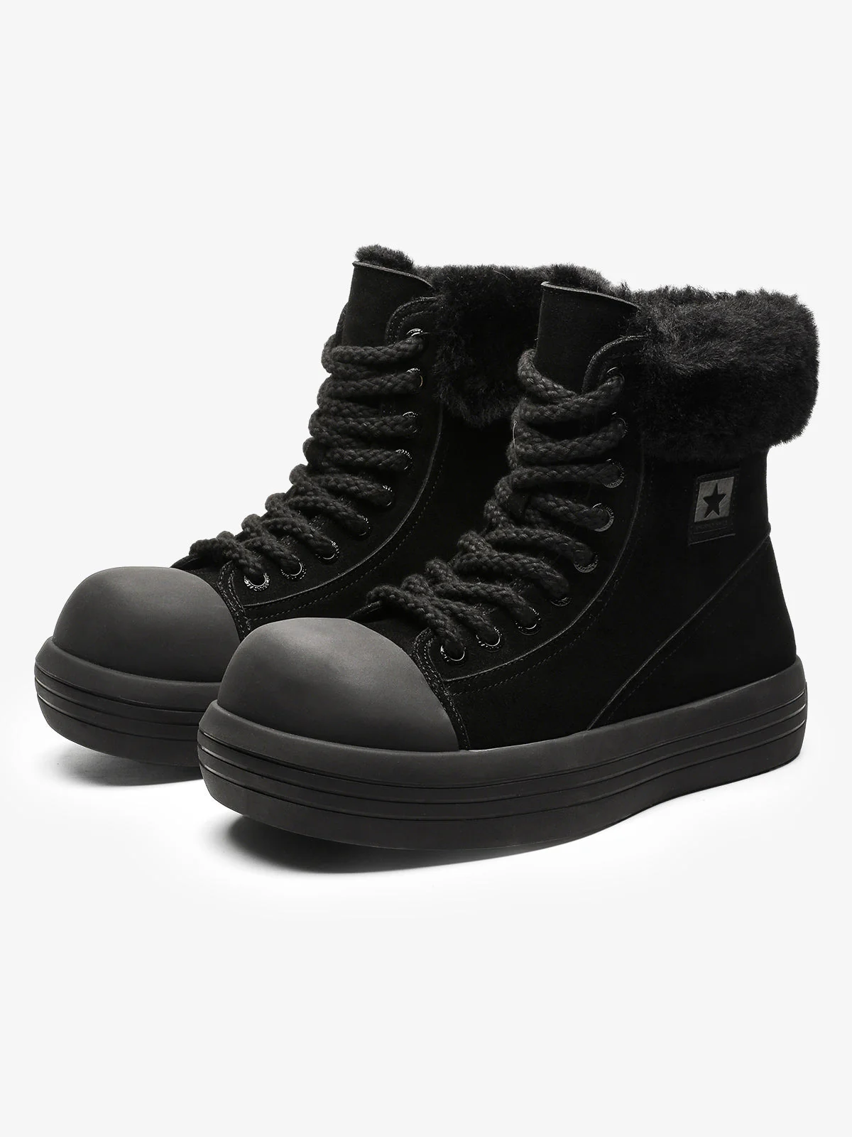 Fleece-Lined Suede Platform Warm Mid-Top Boots