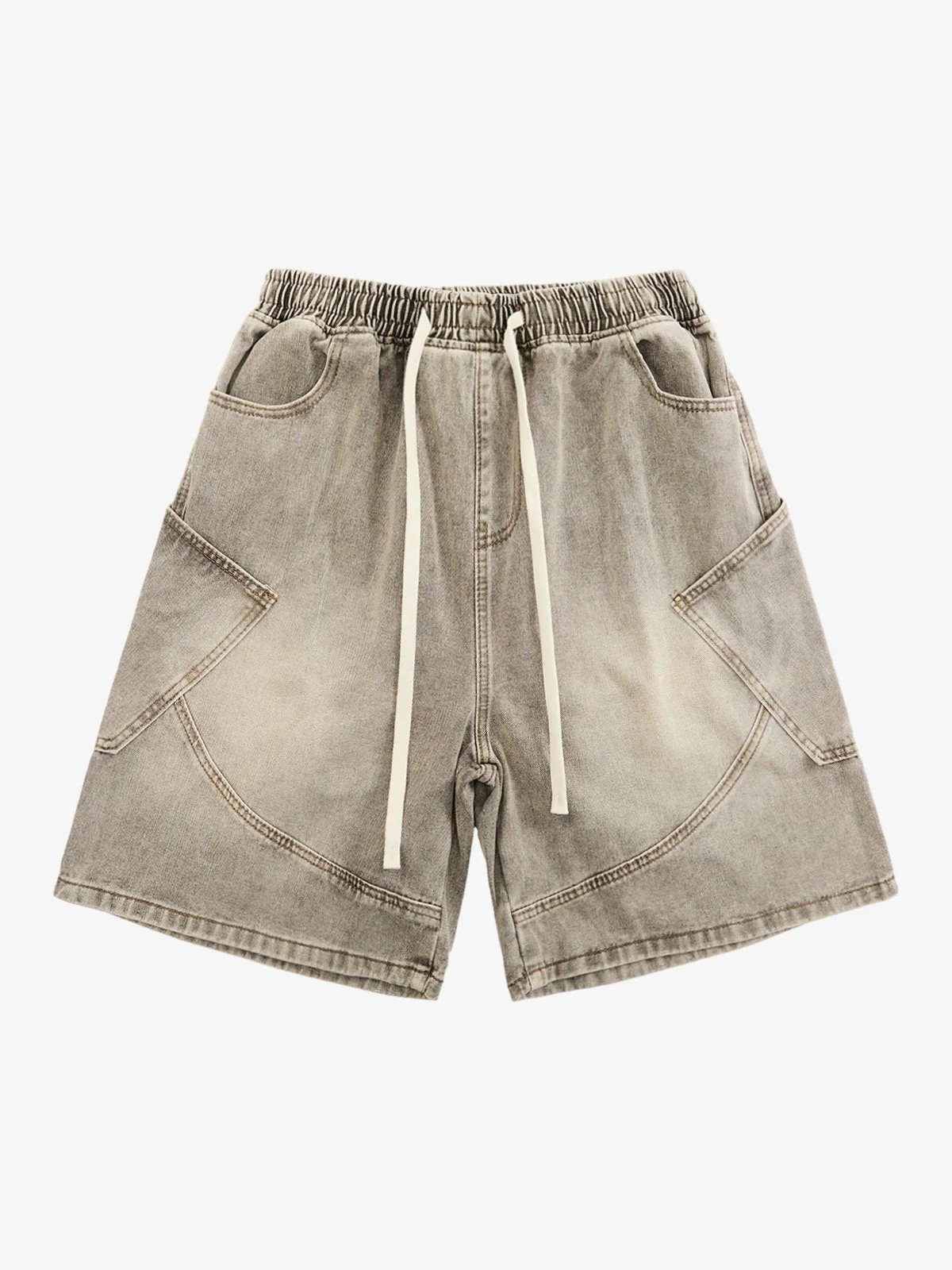 VINTAGE WASH DECONSTRUCTED DRAWSTRING DENIM SHORTS