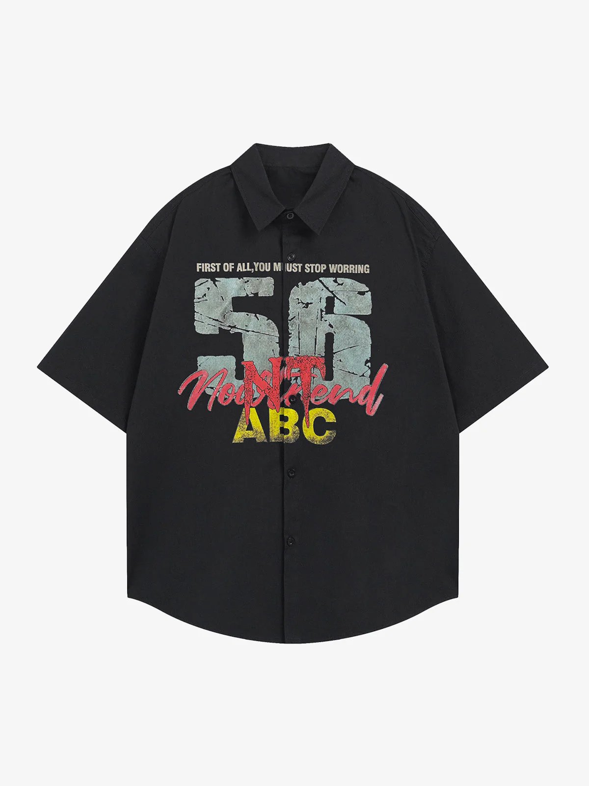 Retro Letter Print Short Sleeve Shirt - 2426