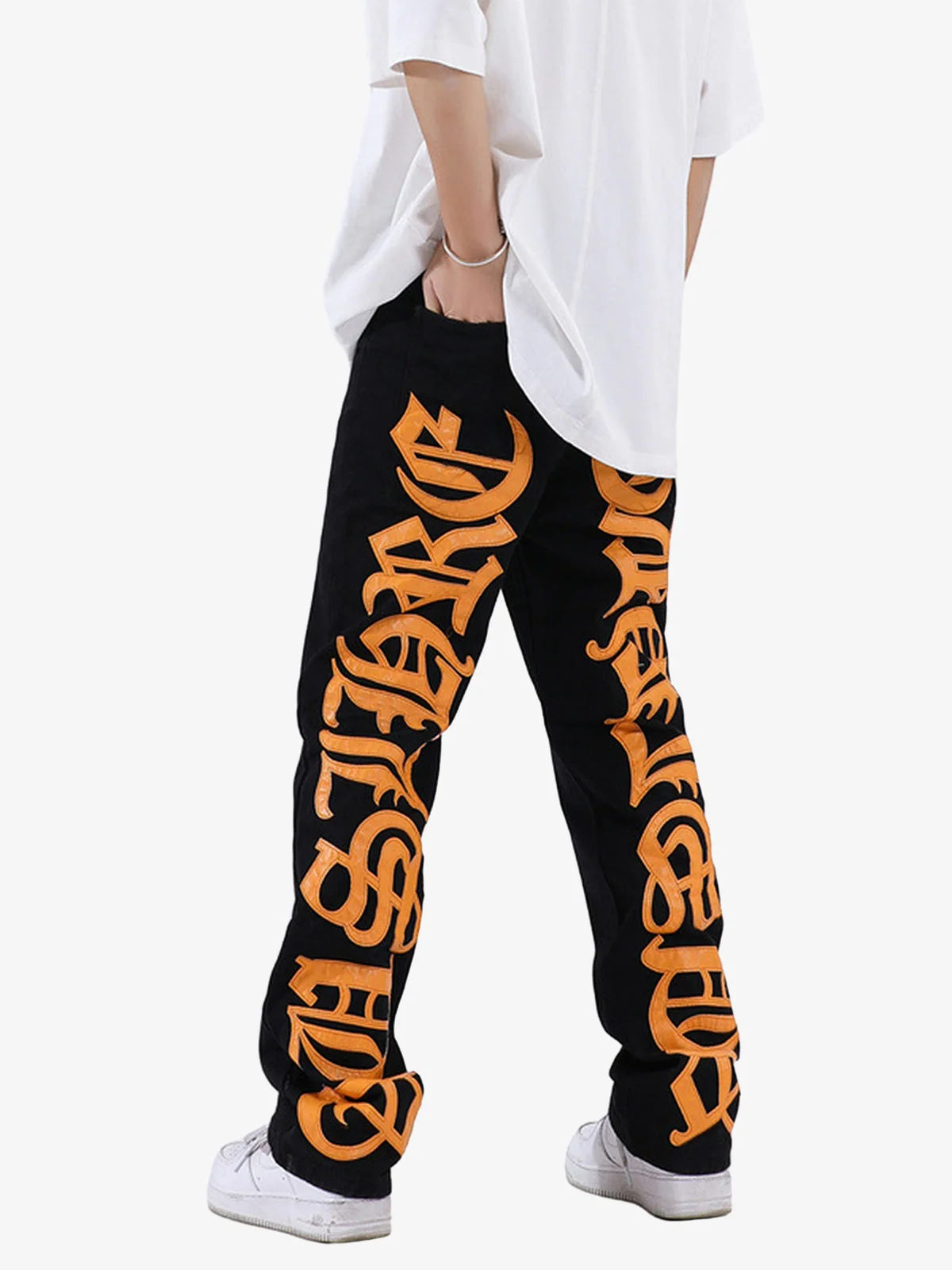 Thesupermade Burning Text Embroidered Letters Jeans -1478
