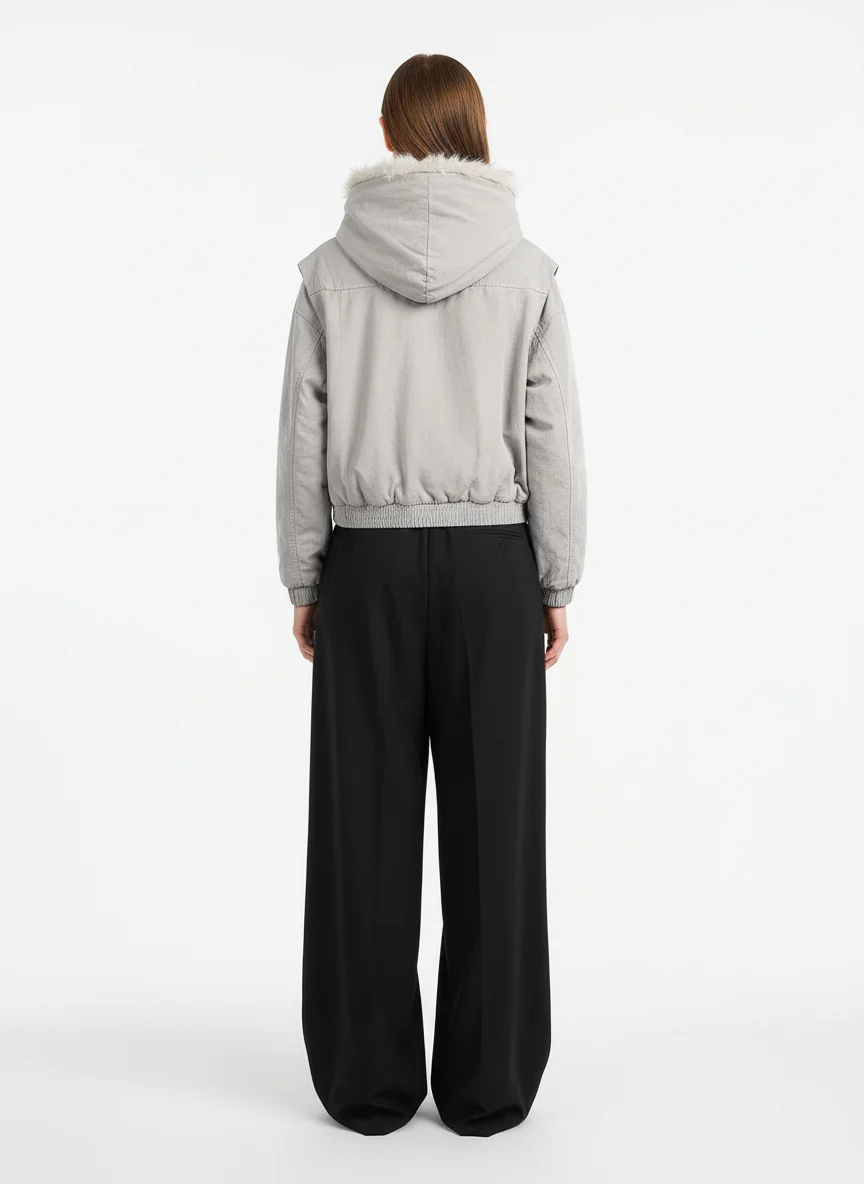 Spliced Fur Hooded Quilted Jacket - 2285