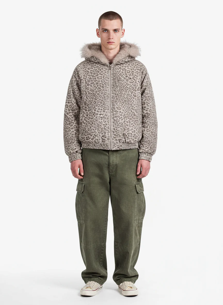 Cotton Cheetah Print Mink Fur Hooded Jacket - 2270