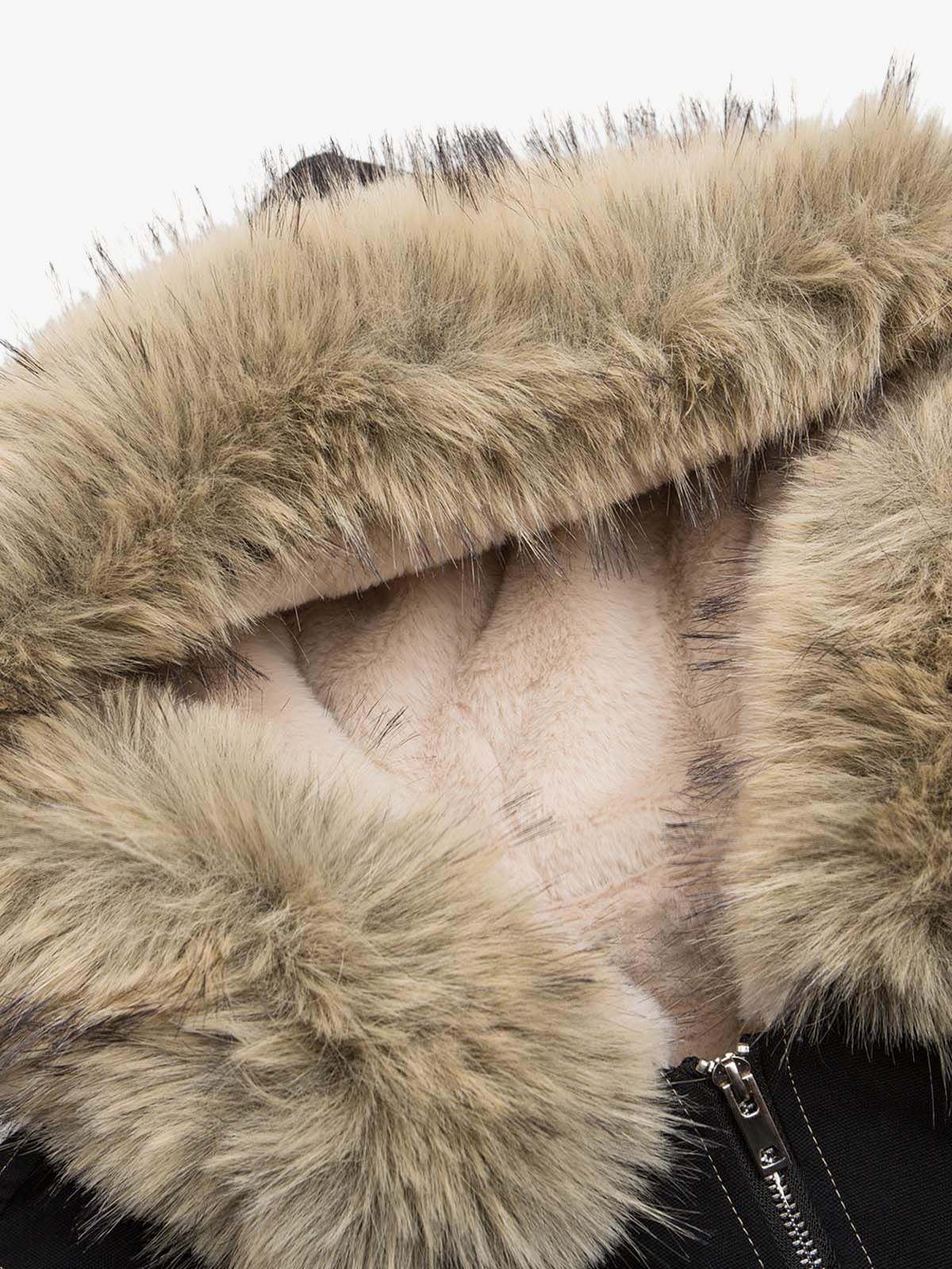 Faux Fur Lined Zip Up Winter Hooded Bomber Jacket