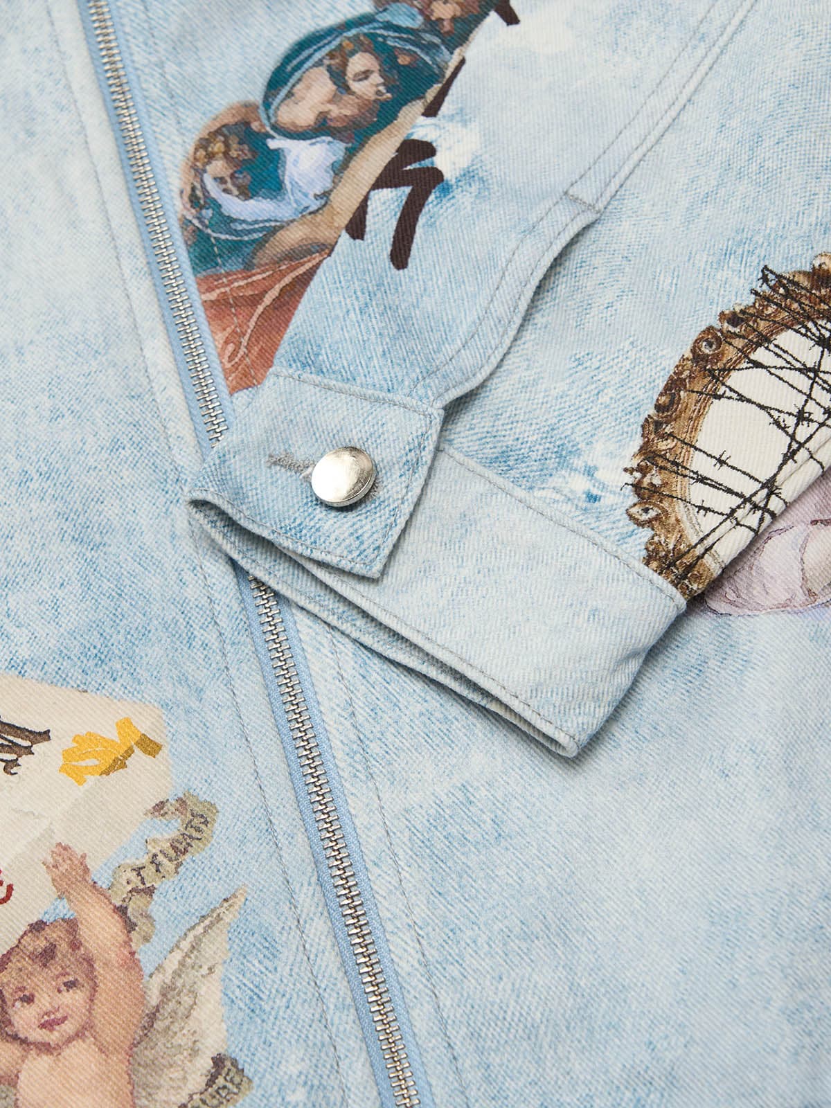 Artistic Patches Graphic  Distressed Denim Jacket