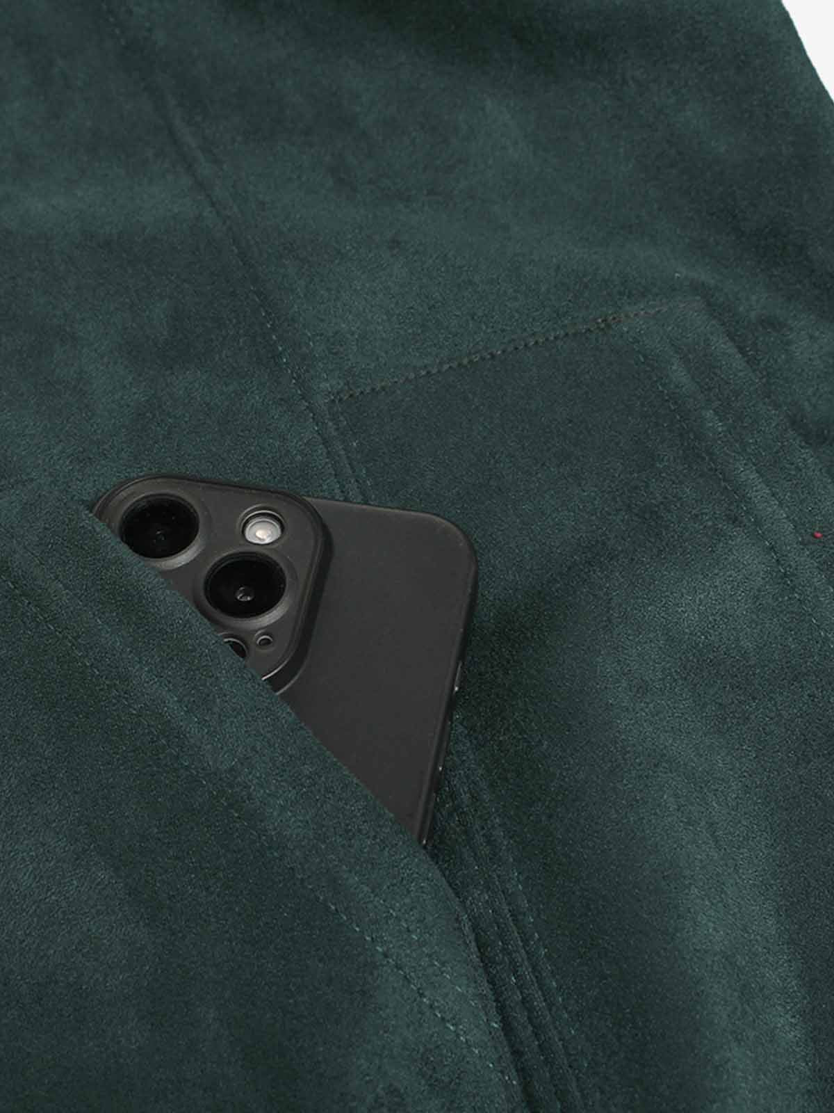 Suede Letter Embroidered Cropped Zip-Up Hoodie