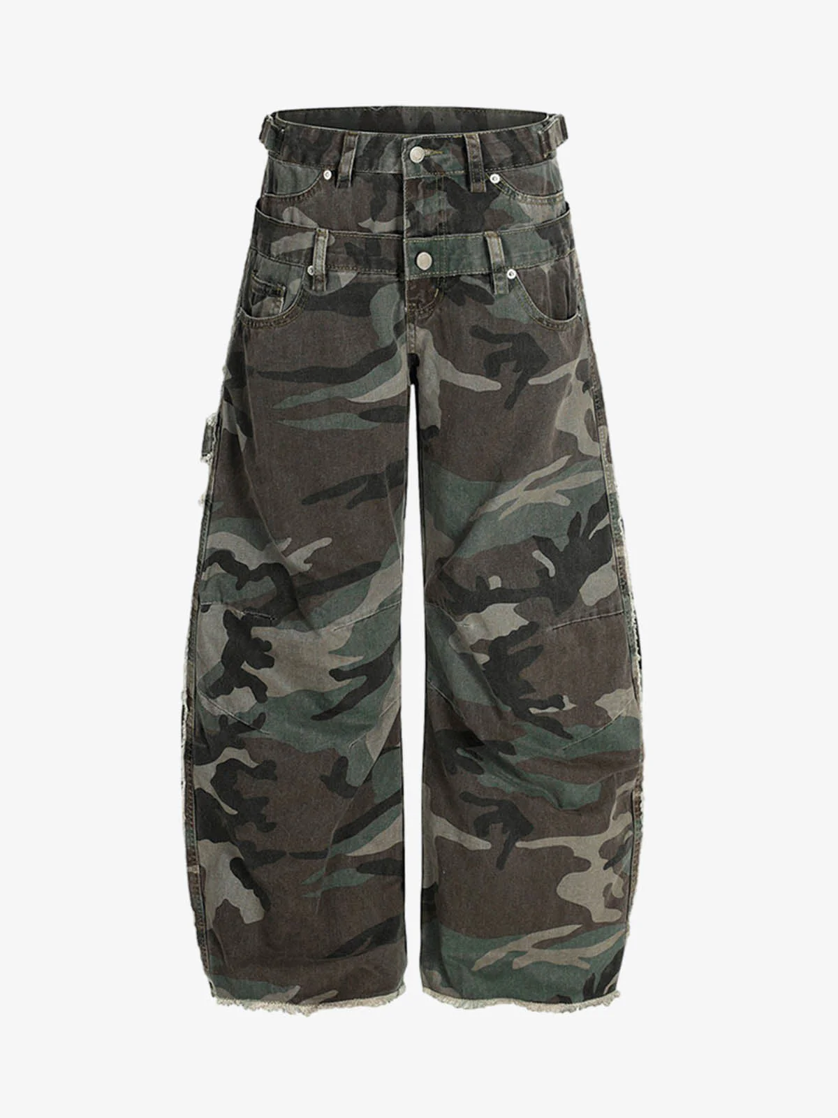 Retro Double Waist Camouflage Barrel Pants - 2555