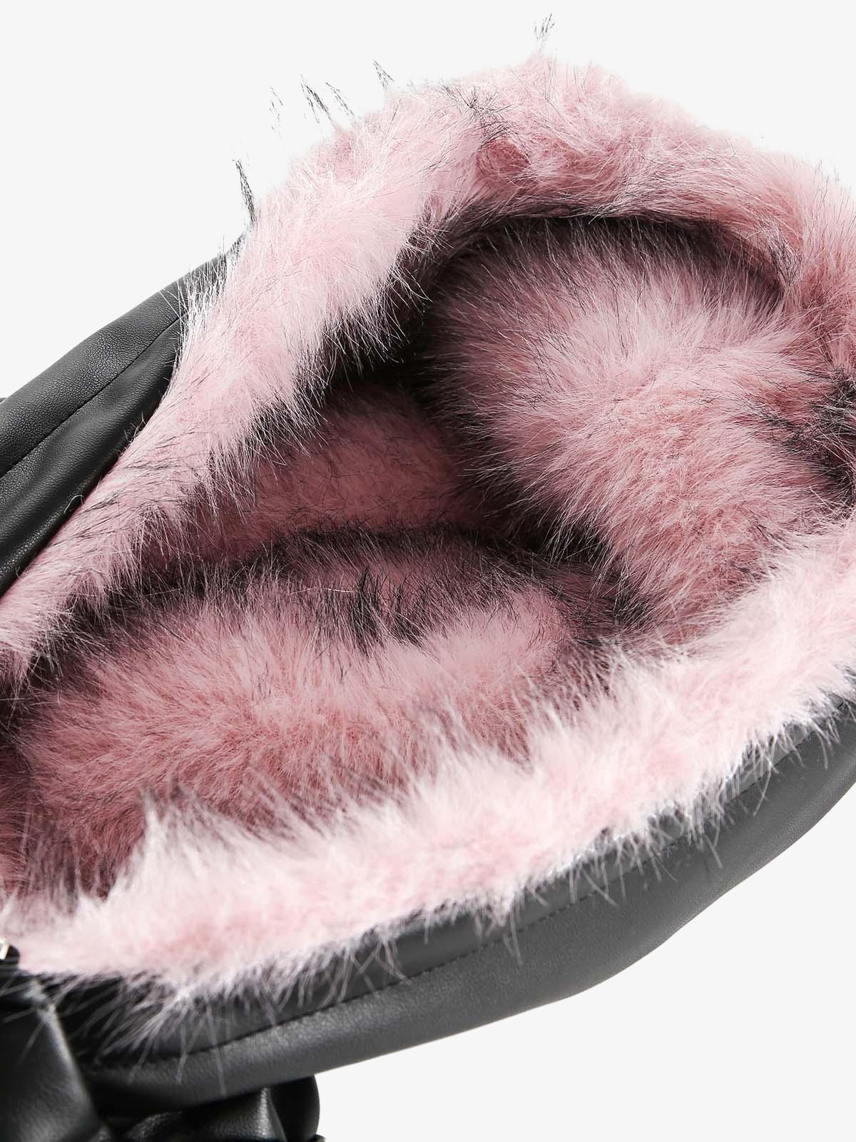 Leather Pink Fur Hooded Quilted Jacket - 2535
