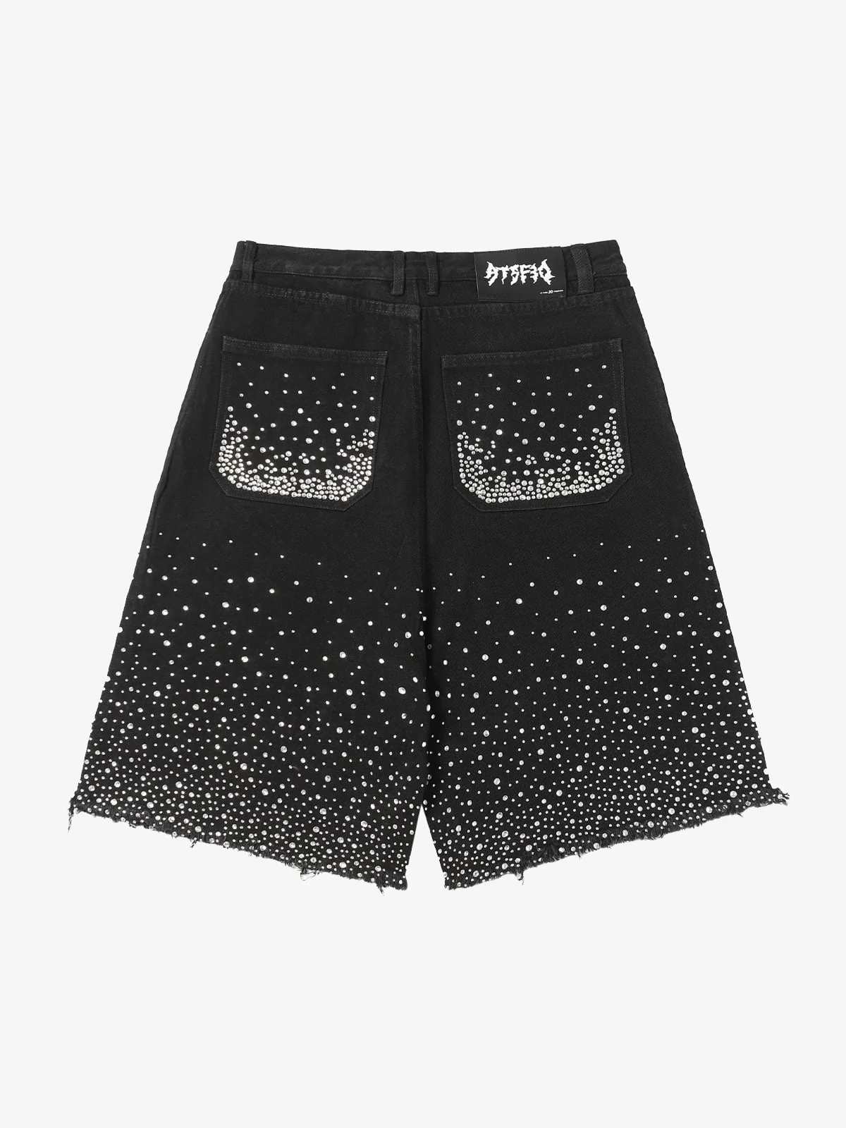 Retro Washed Rhinestone Raw Edge Denim Shorts - 2419