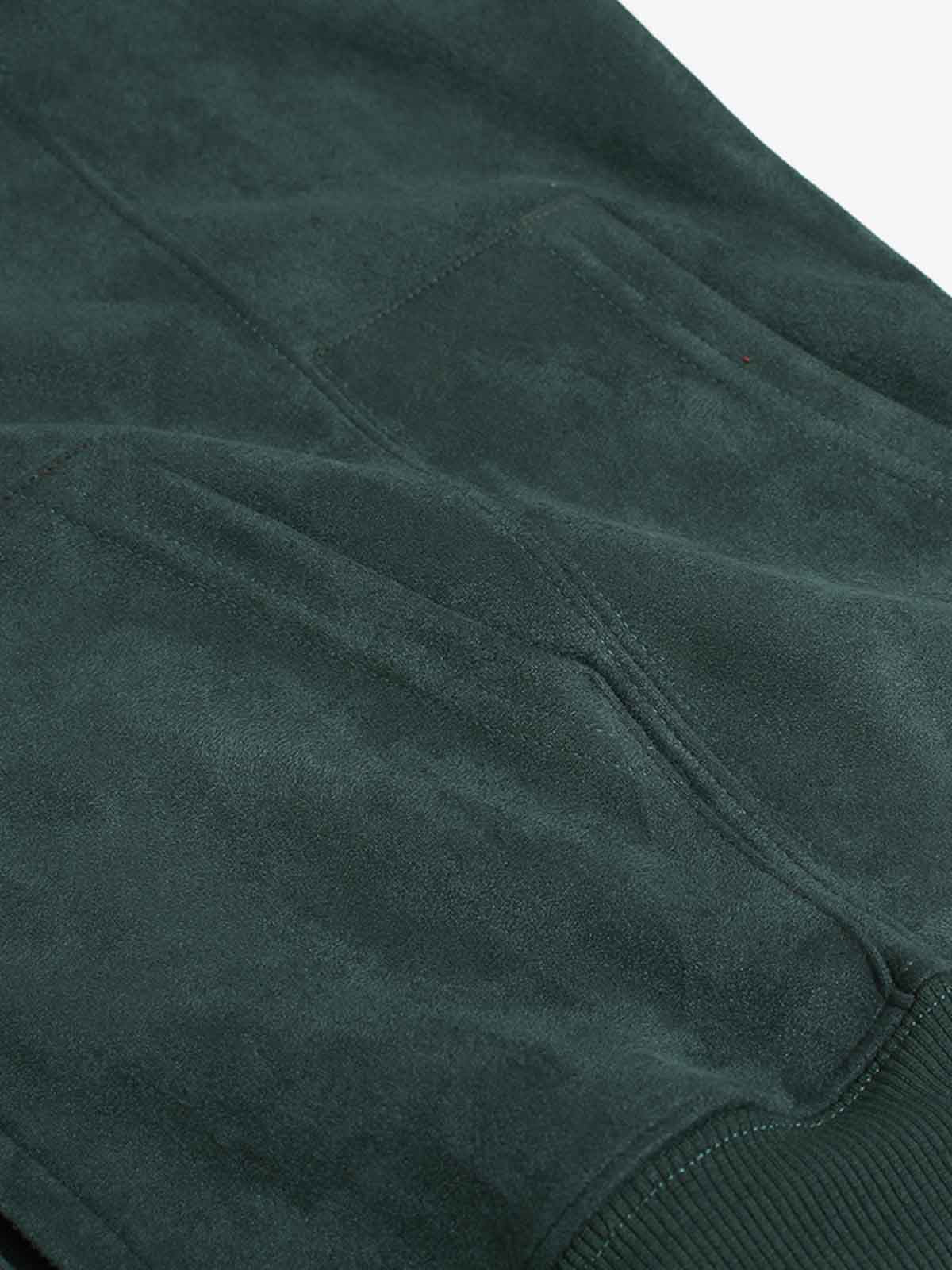 Suede Letter Embroidered Cropped Zip-Up Hoodie