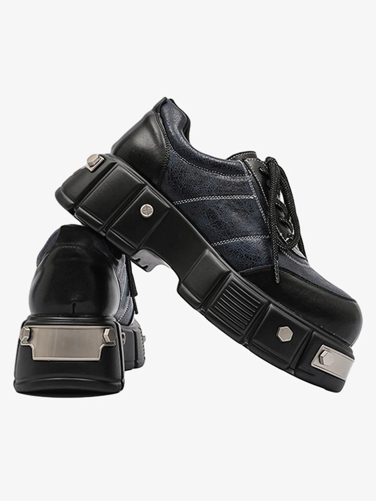 Metal Plate Chunky Leather Shoes