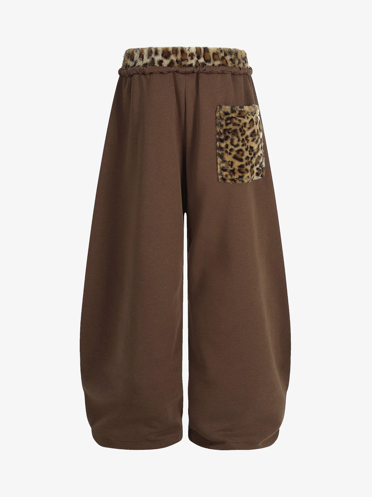 Retro Double-Waist Leopard Patch Barrel Pants