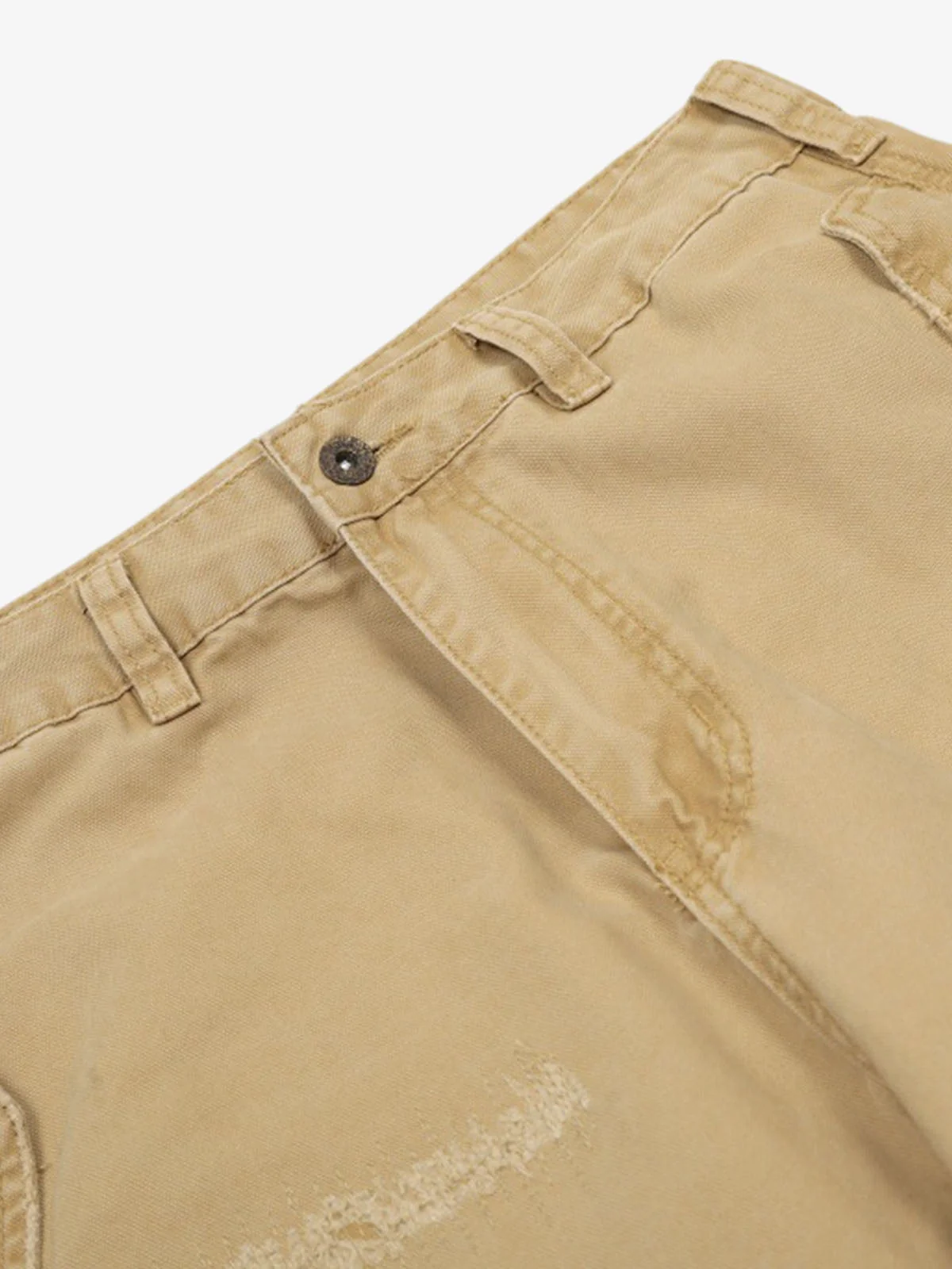 Cotton Hole Patch Pleated Multi-Pocket Cargo Casual Pants
