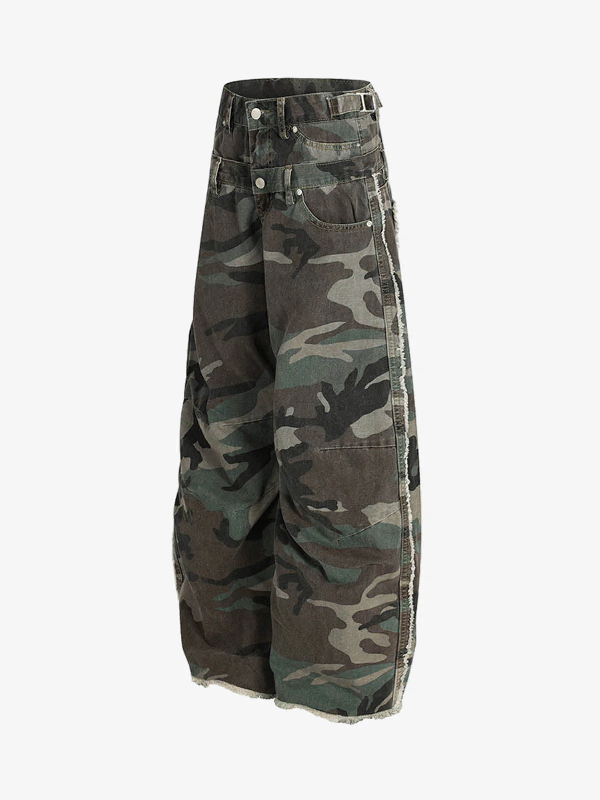 Retro Double Waist Camouflage Barrel Pants - 2555