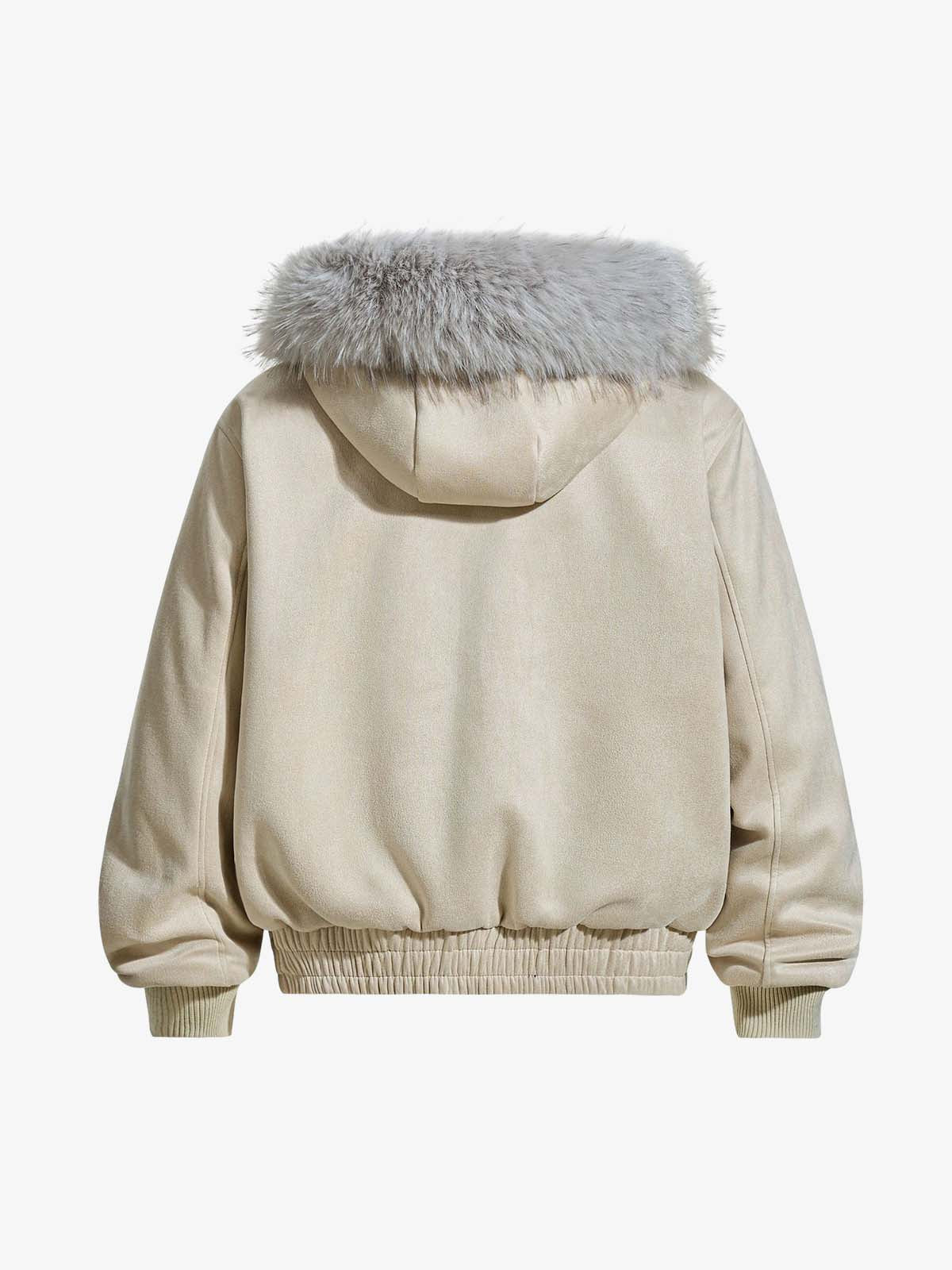 Faux Fur Collar Fleece-Lined Utility Zip-Up Jacket