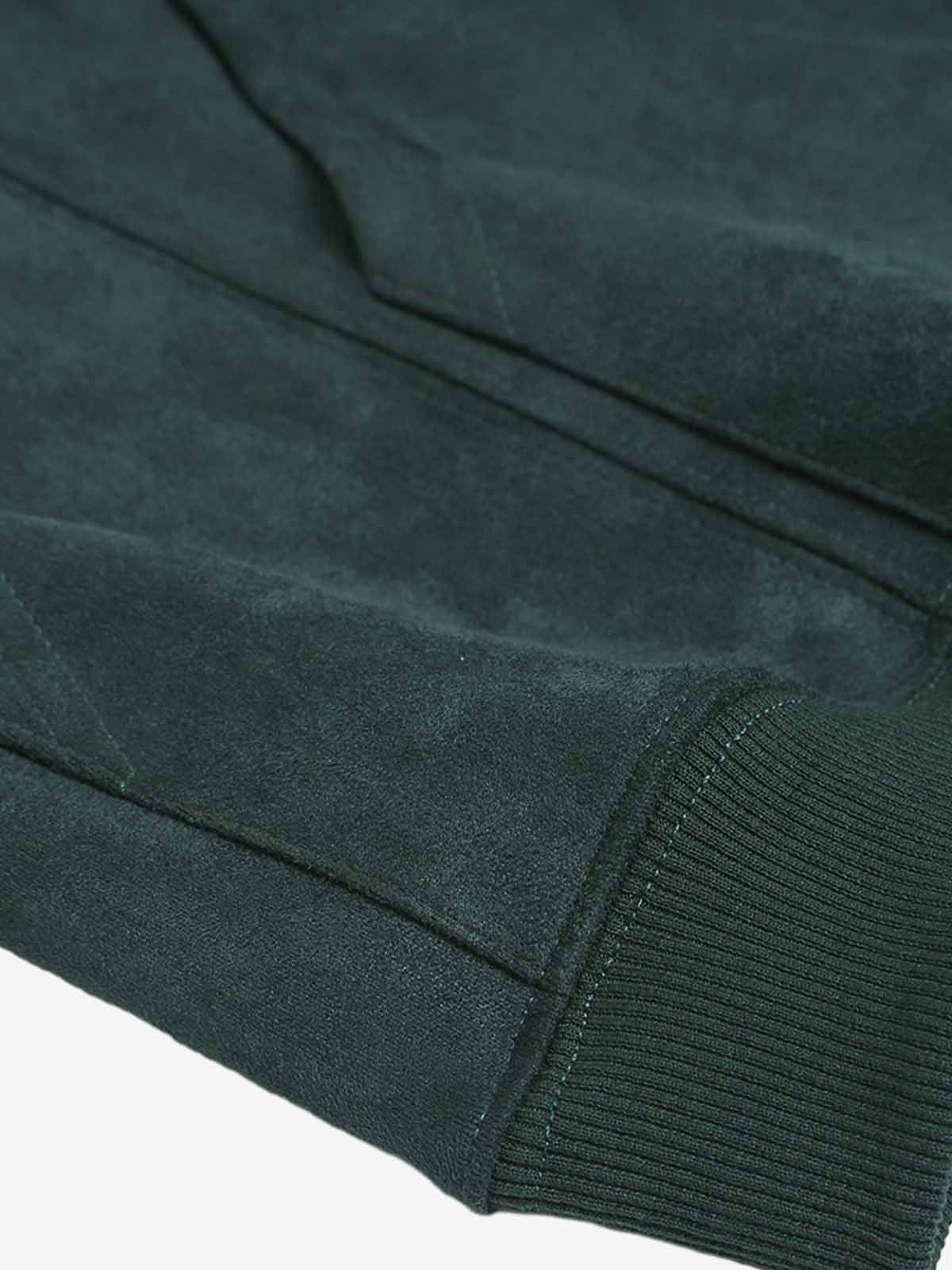 Suede Letter Embroidered Cropped Zip-Up Hoodie