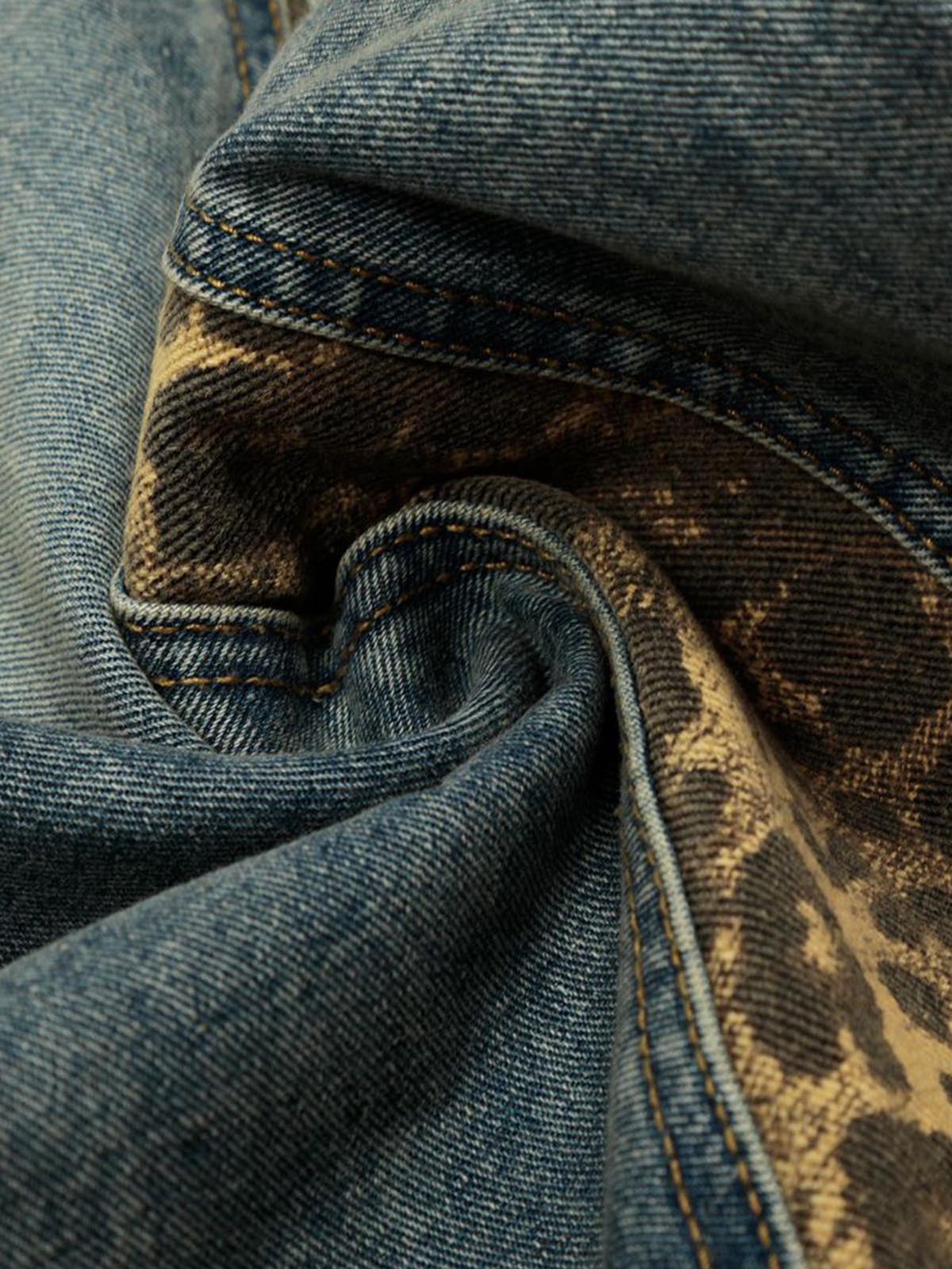 Leopard Print Paneled Loose-Fitting Scimitar Jeans