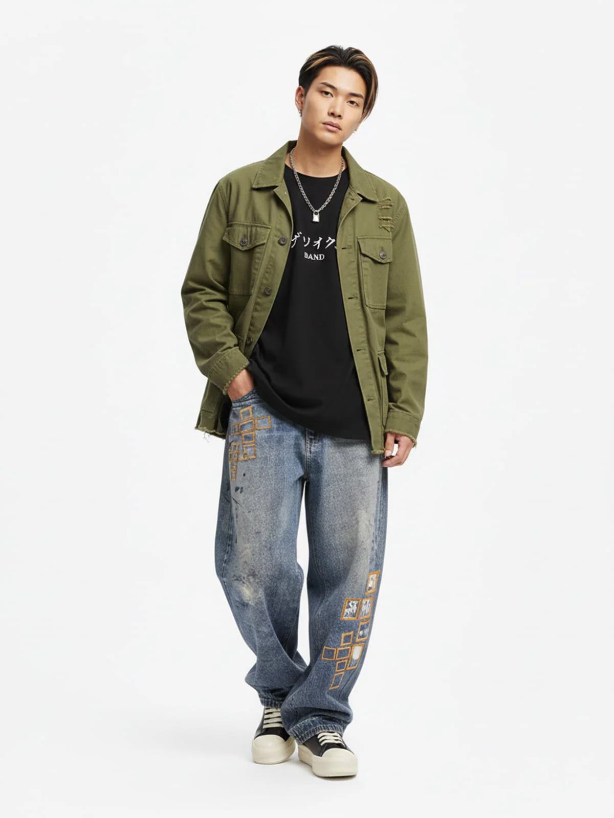 Frame Cross Print Denim Jeans - 2554