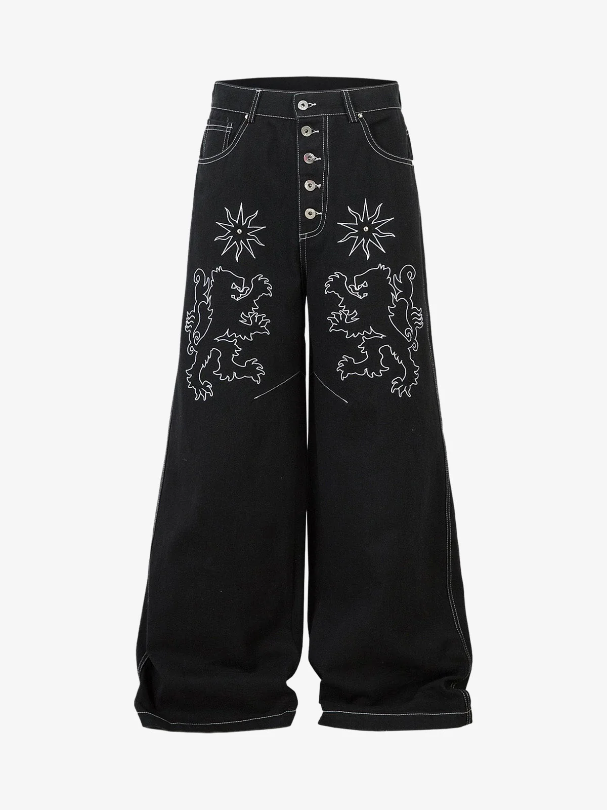 Heavy Contrast Thread Embroidered Multi-Button Jeans