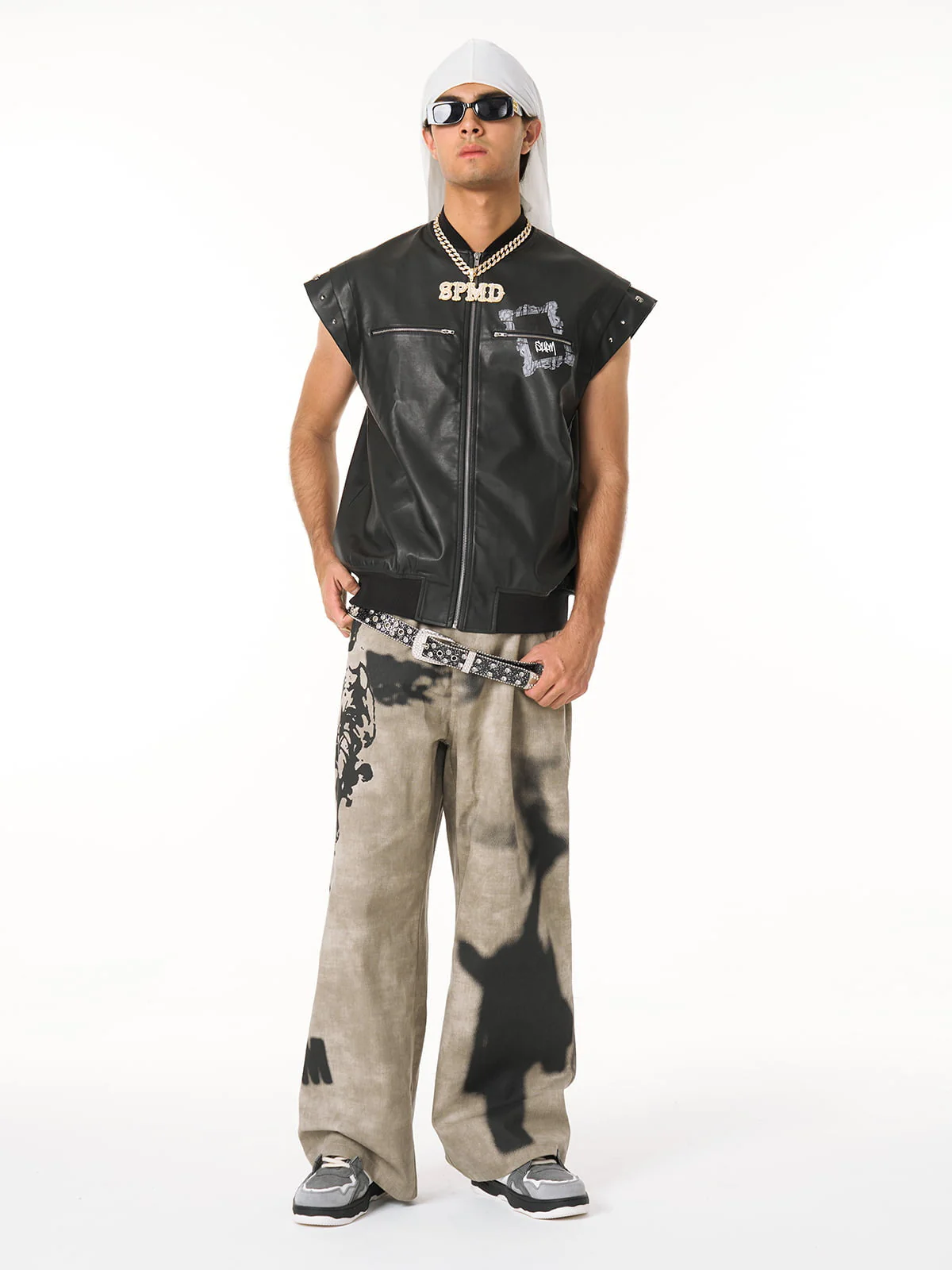 Original Large Cross Angel Print Distressed Jeans - 2552